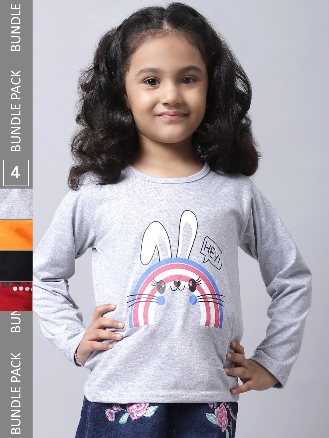 

BAESD Girls Pack 4 Graphic Printed Cotton T-shirt, Grey