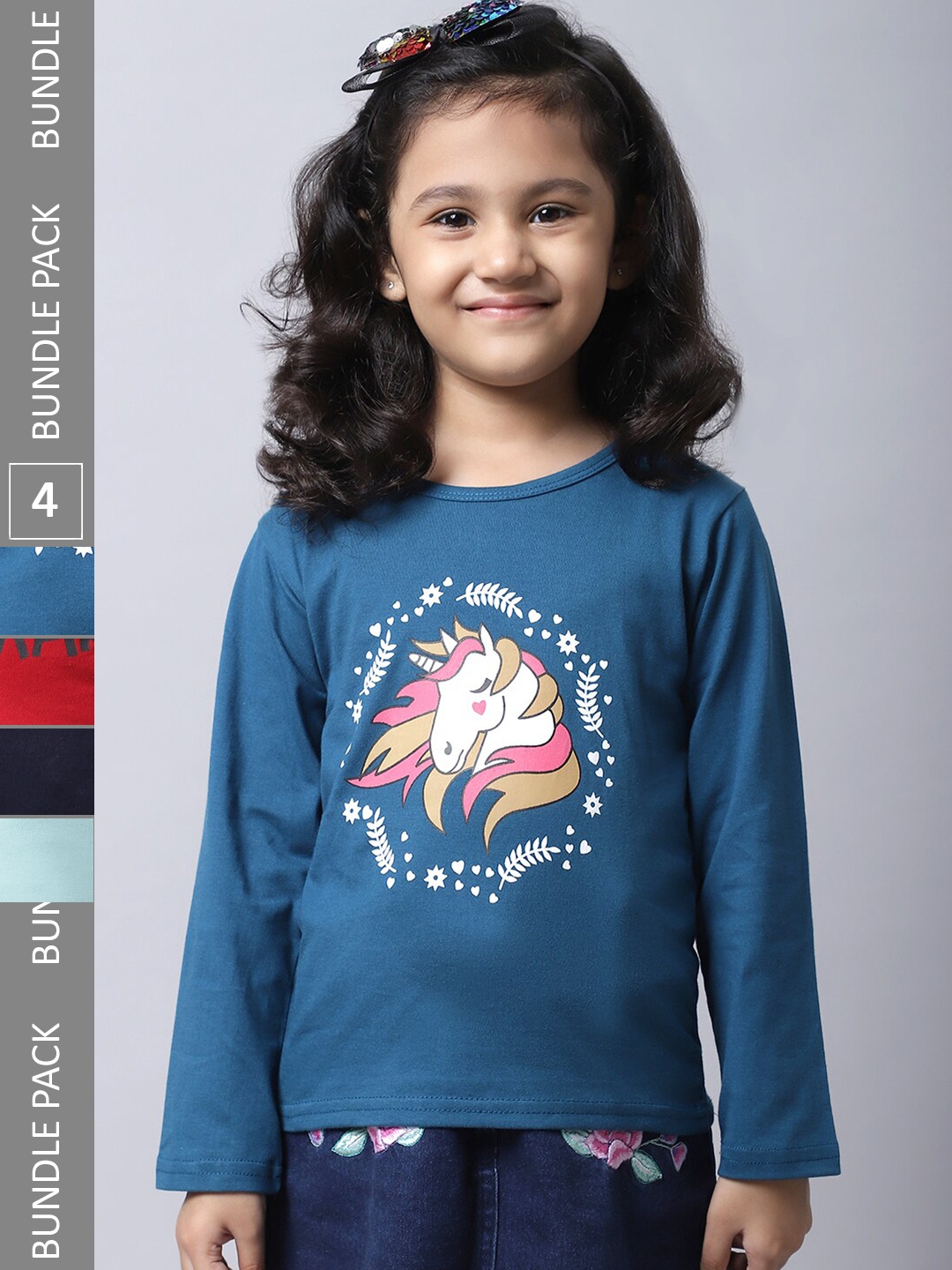 

BAESD Girls Pack 4 Printed Cotton T-shirt, Teal