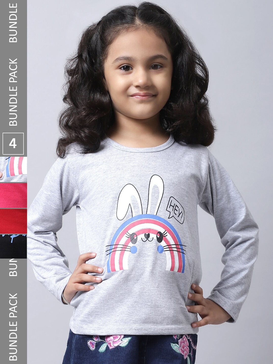 

BAESD Girls Pack 4 Printed Cotton T-shirt, Grey