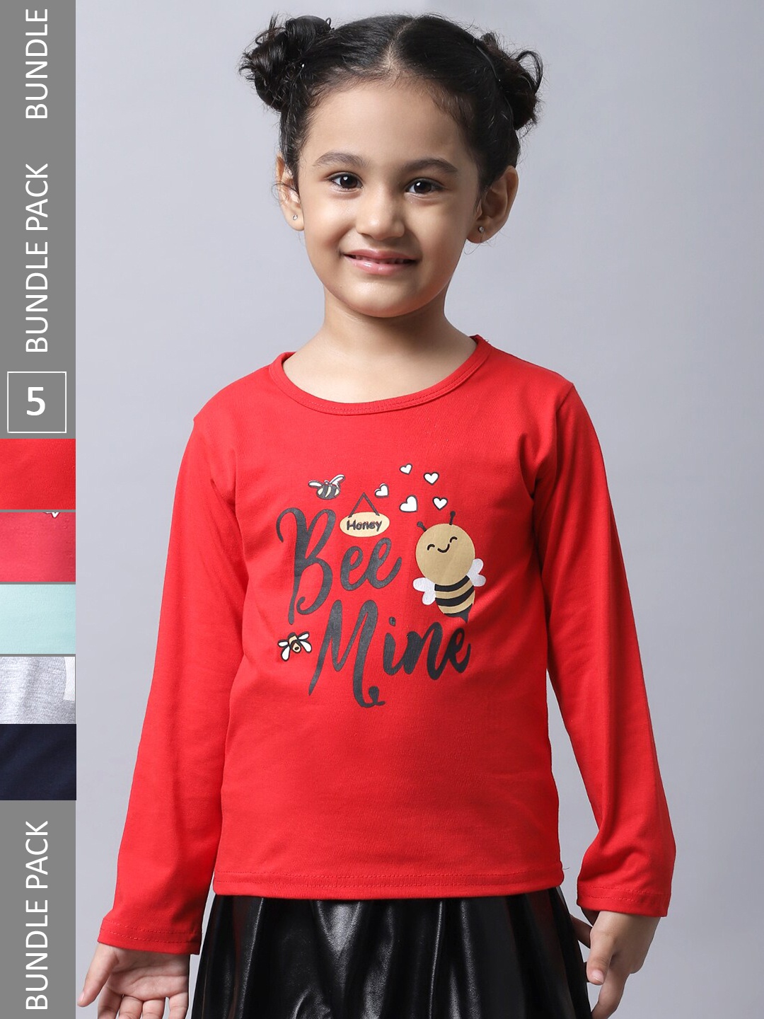 

BAESD Girls Pack 5 Printed Cotton T-shirt, Red