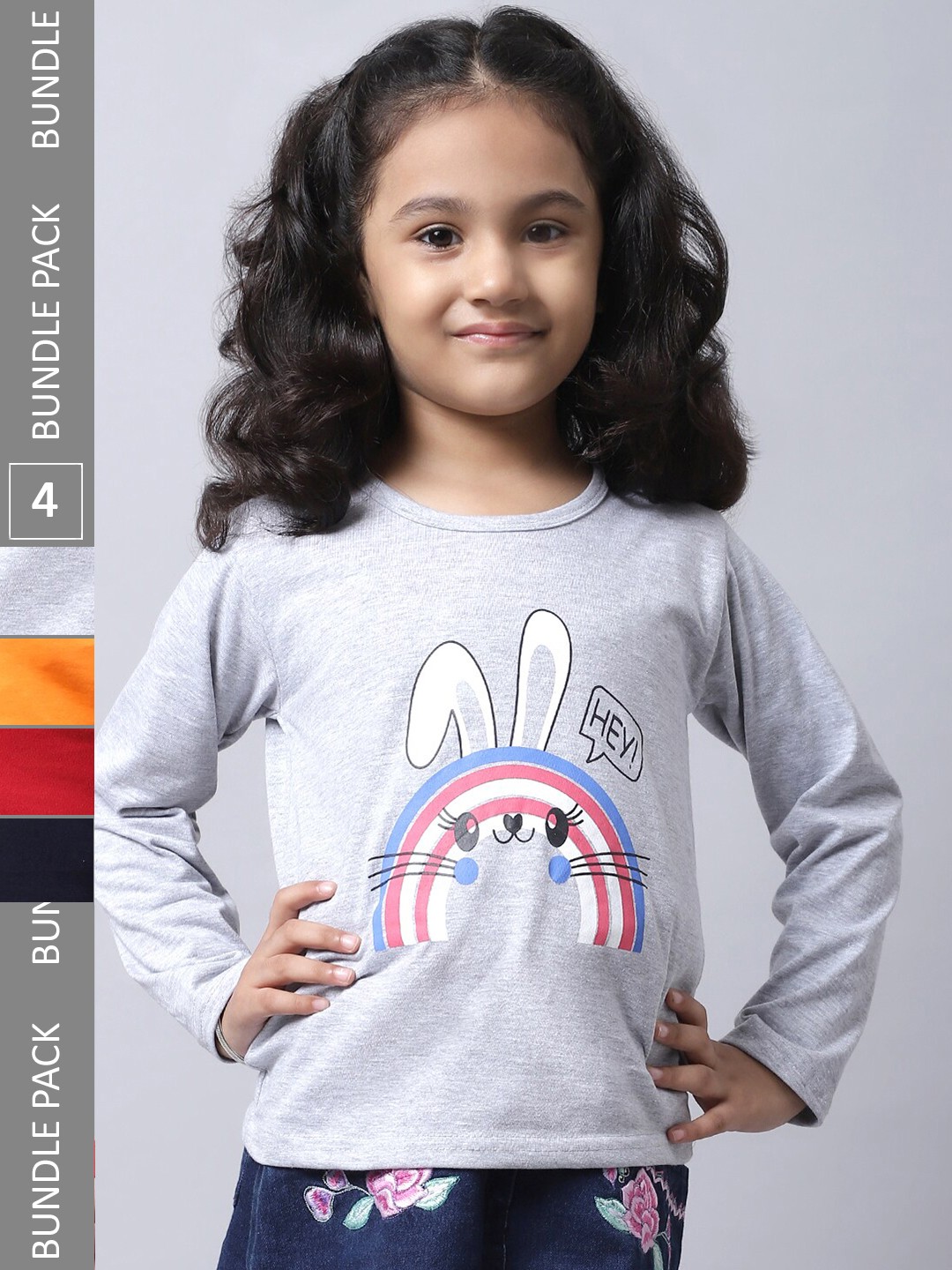 

BAESD Girls Pack 4 Printed Cotton T-shirt, Grey