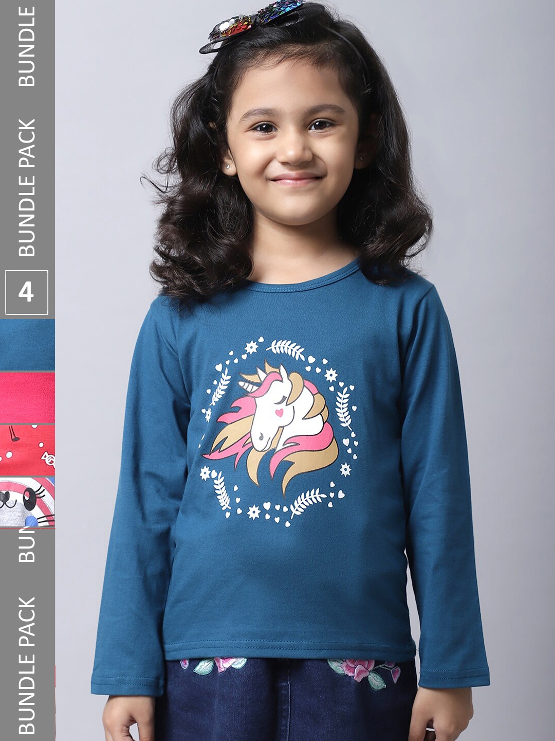

BAESD Girls Pack of 4 Graphic Printed Cotton T-shirts, Teal