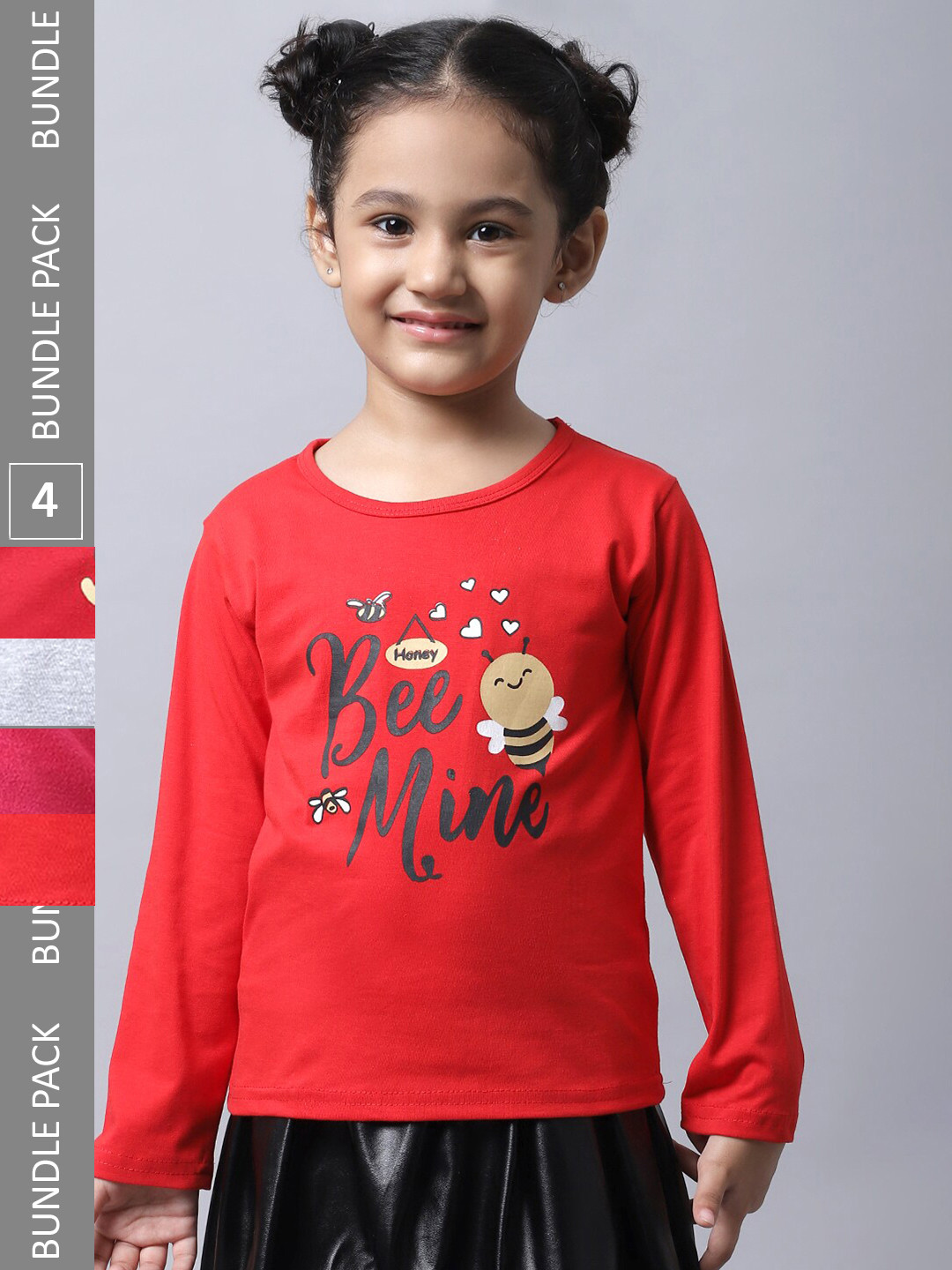 

BAESD Girls Pack of 4 Graphic Printed Cotton T-shirts, Red