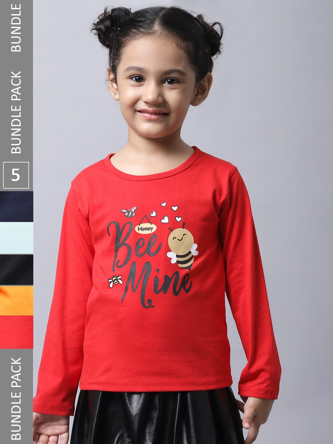 

BAESD Girls Pack 5 Printed Cotton T-shirt, Red