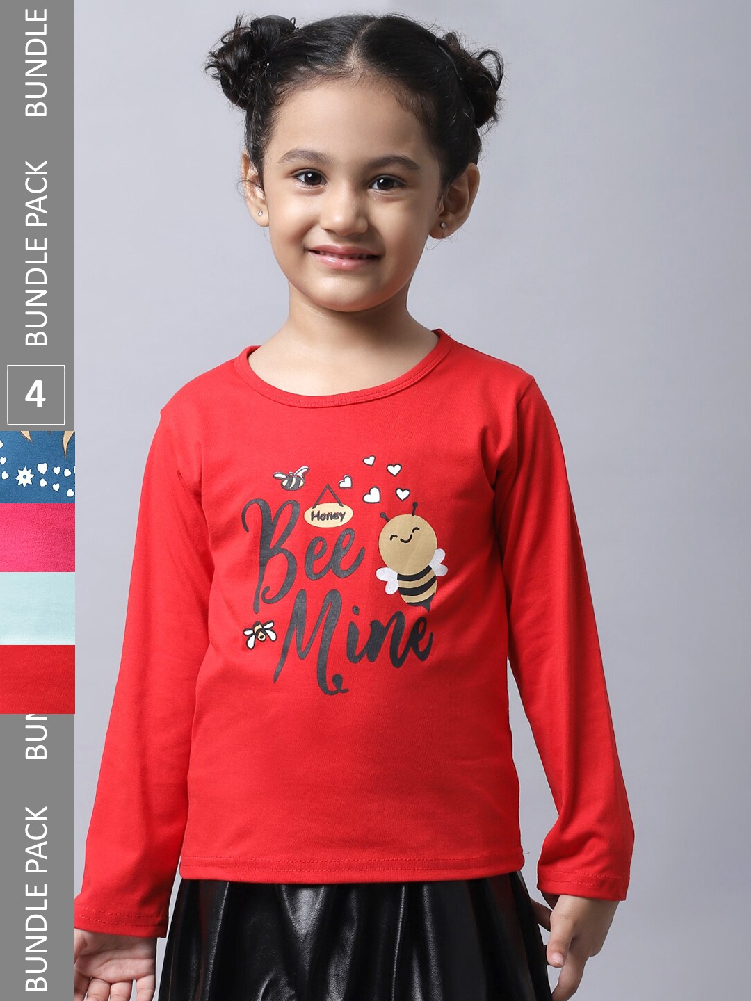 

BAESD Girl Pack Of 5 Graphic Printed Cotton T-shirt, Red