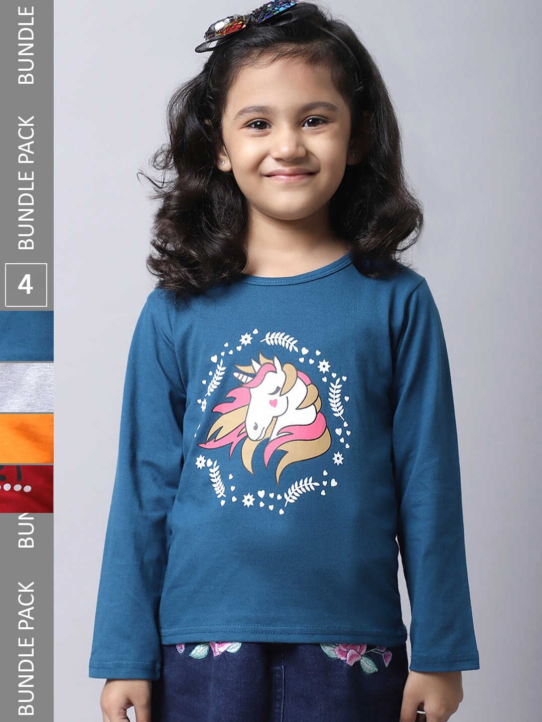 

BAESD Girls Pack 4 Printed Cotton T-shirt, Teal