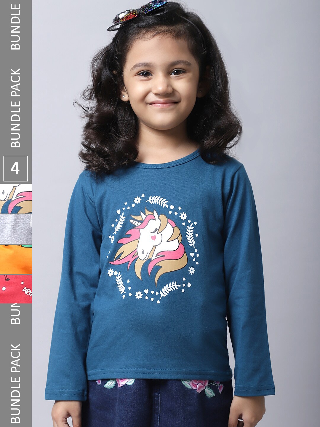 

BAESD Girls Pack 4 Printed Cotton T-shirt, Teal