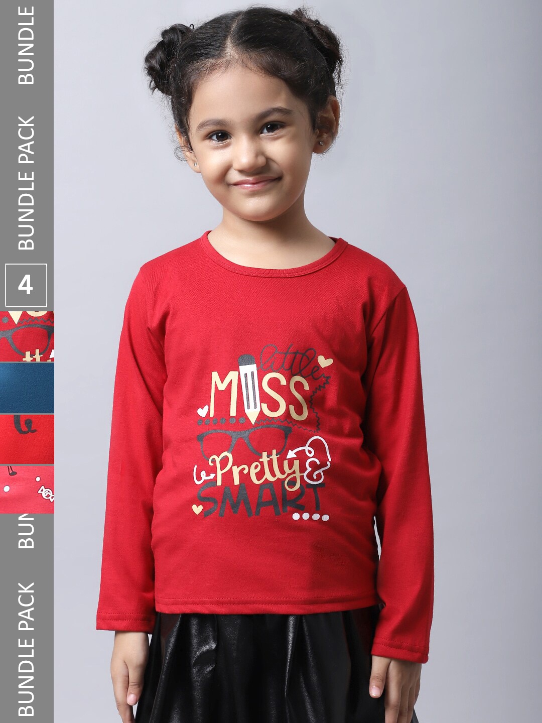

BAESD Girls Pack 4 Printed Cotton T-shirt, Red