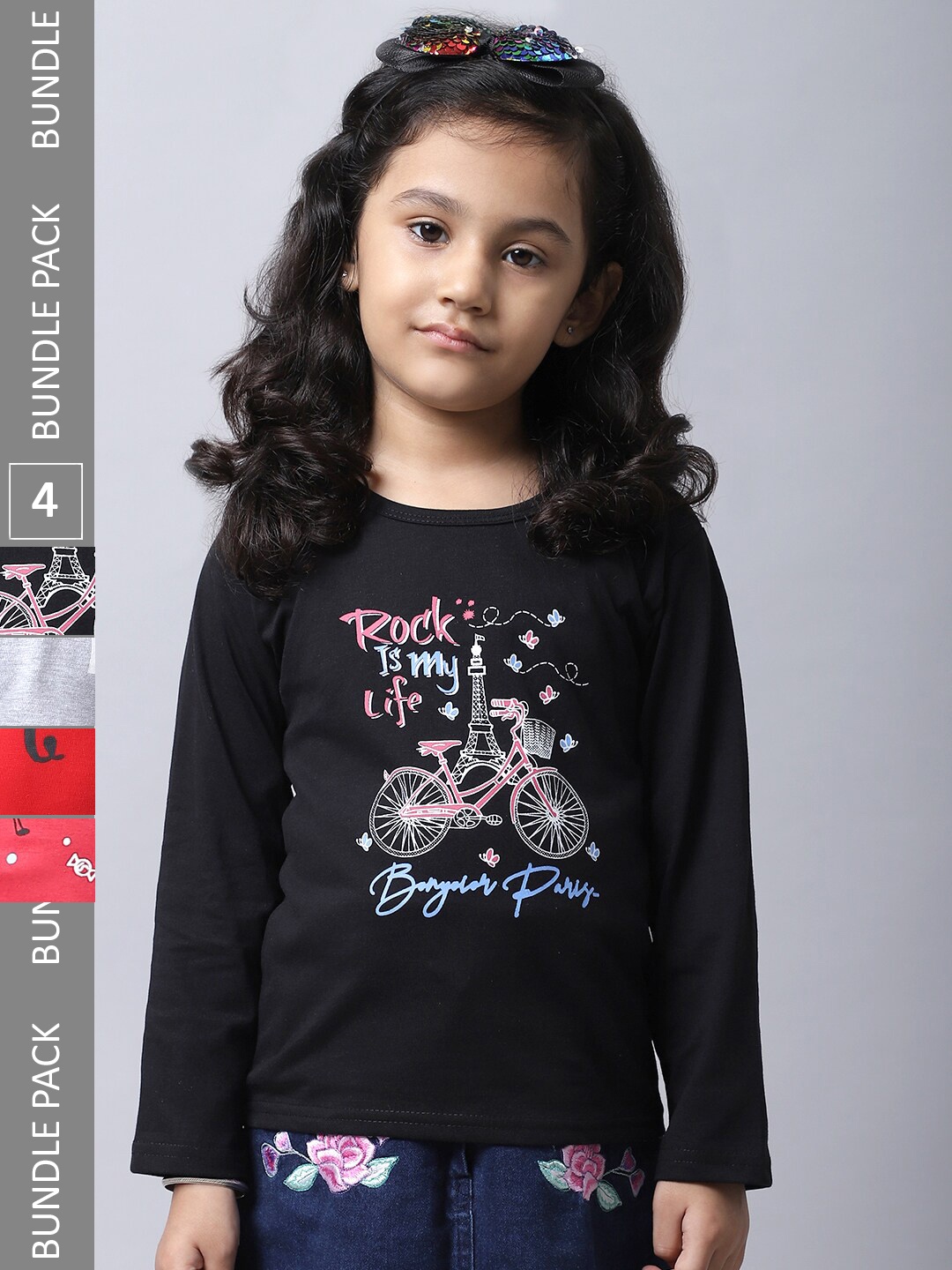 

BAESD Girls Pack of 4 Graphic Printed Long Sleeve T-shirt, Black
