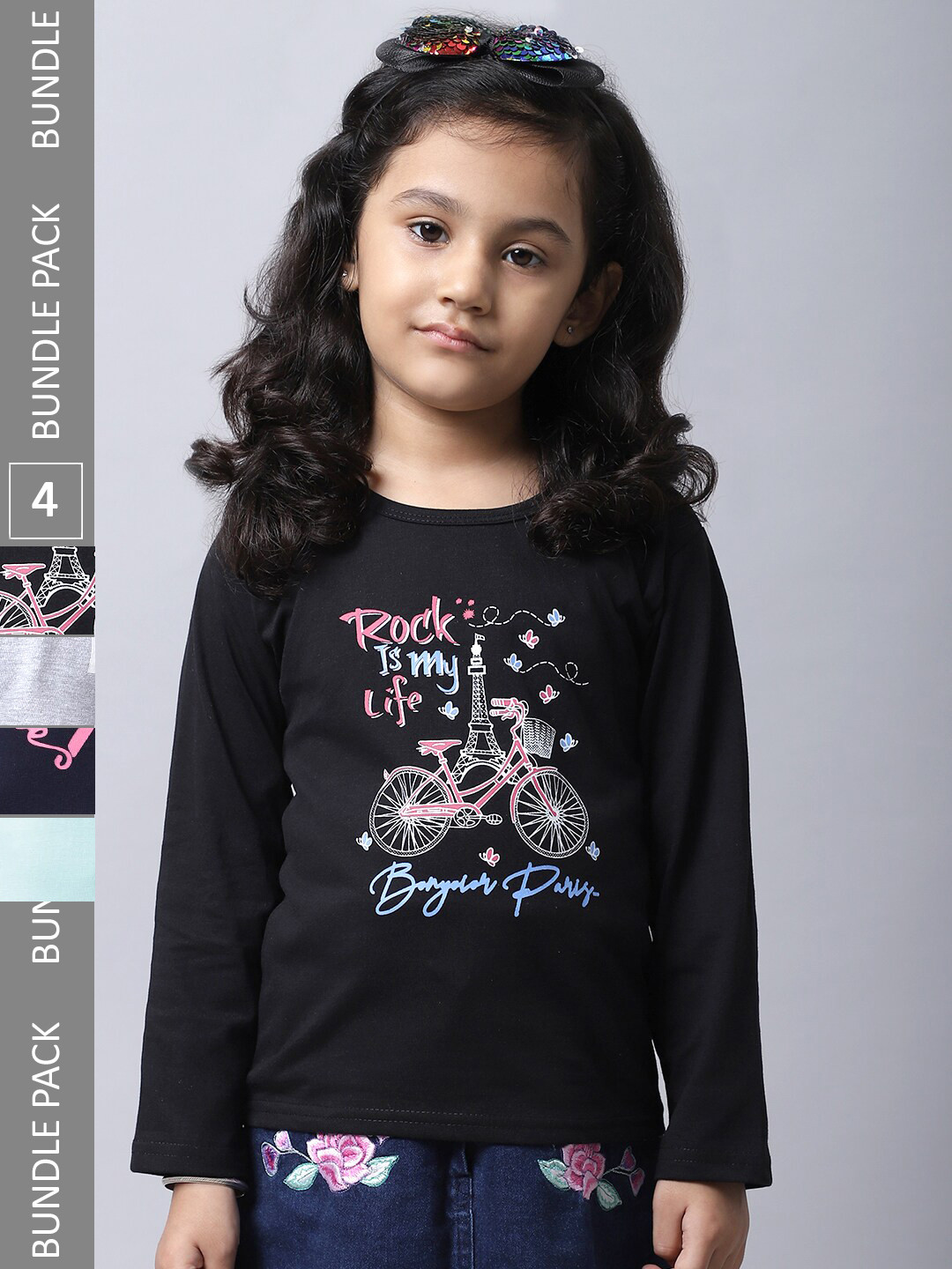 

BAESD Girls Pack 4 Printed Cotton T-shirt, Black