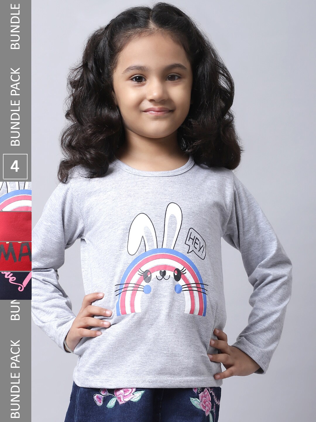 

BAESD Girls Pack of 4 Graphic Printed Cotton T-shirt, Grey