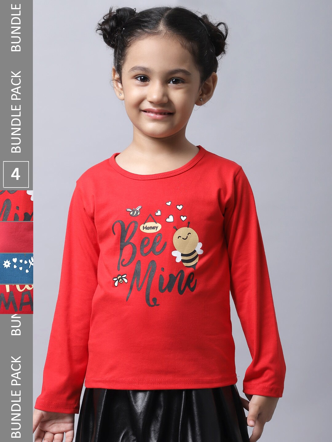 

BAESDGirls Pack of 4 Typography Printed Cotton T-shirts, Red