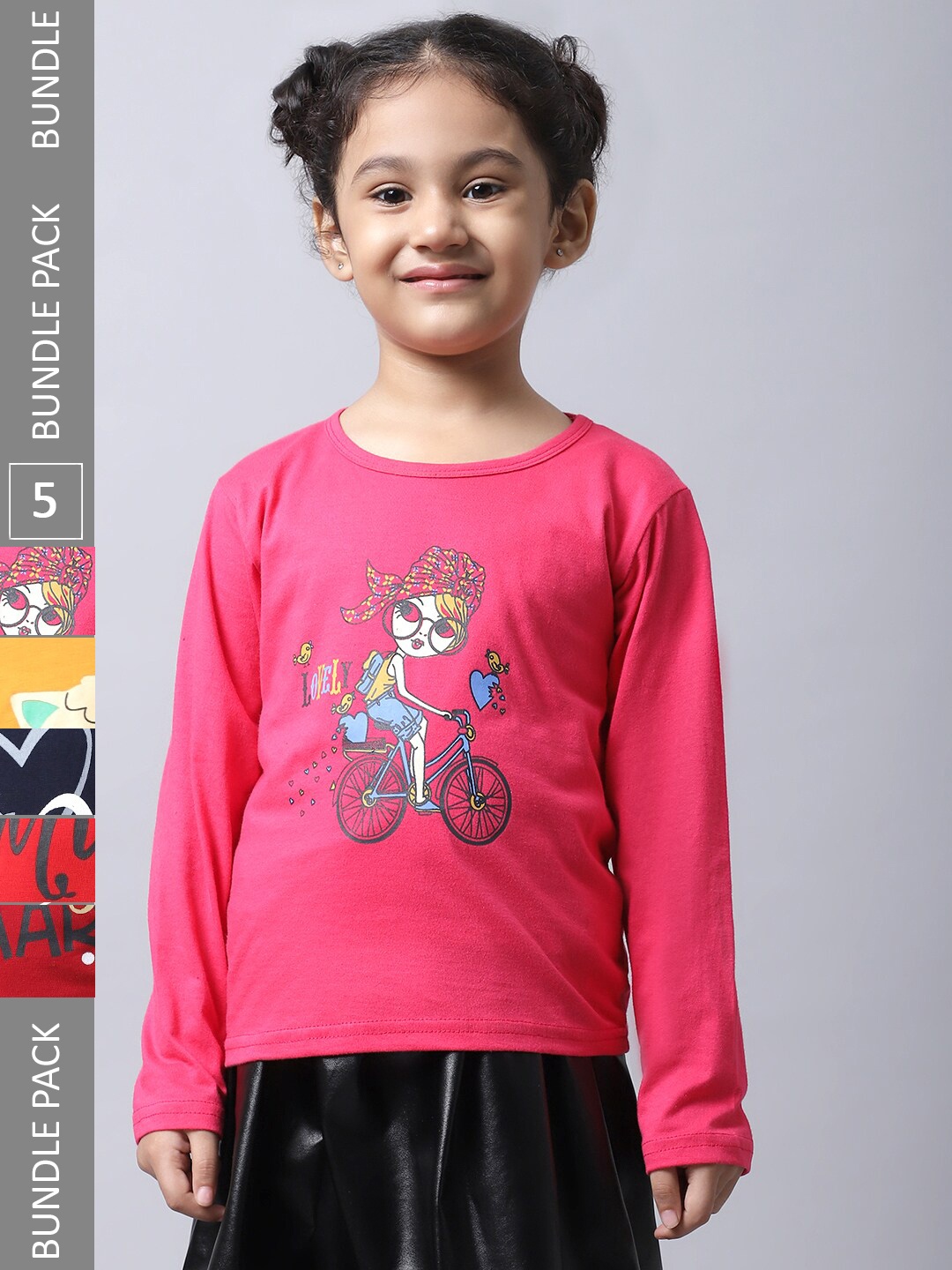 

BAESD Girls Pack of 5 Graphic Printed Long Sleeve T-shirt, Pink