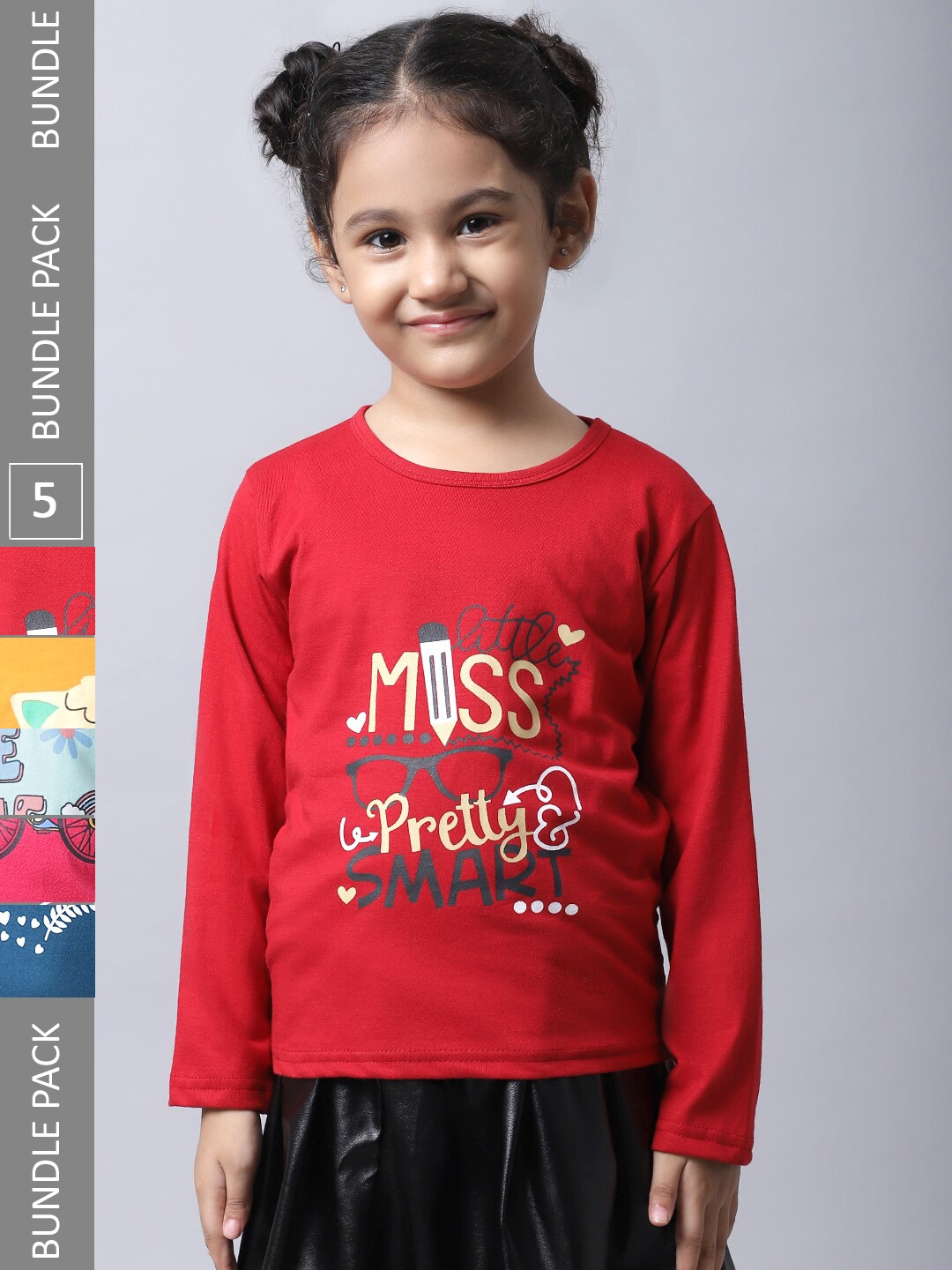 

BAESD Girls Pack 5 Printed Cotton T-shirt, Red