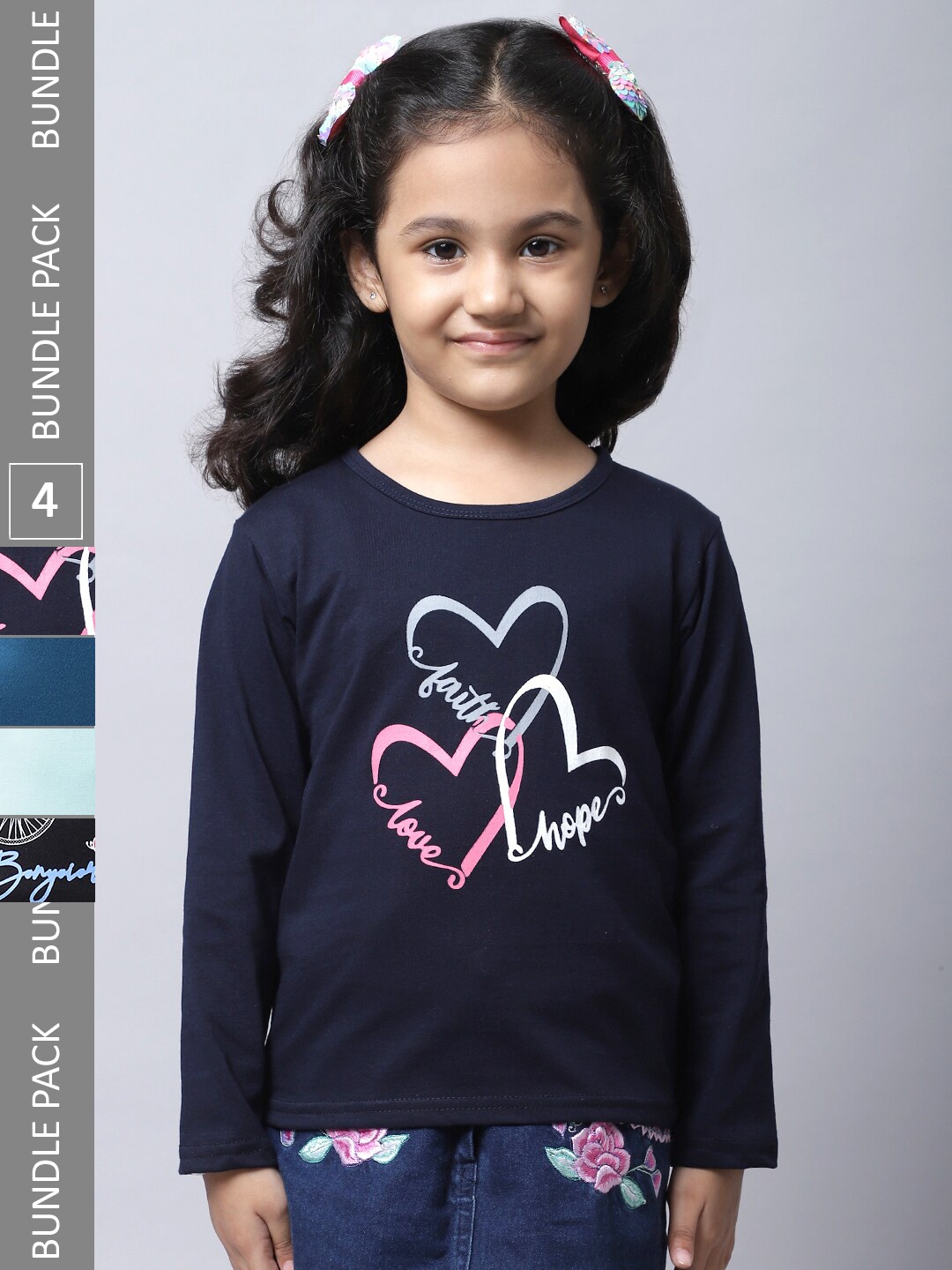 

BAESD Girls Pack 4 Printed Cotton T-shirt, Navy blue