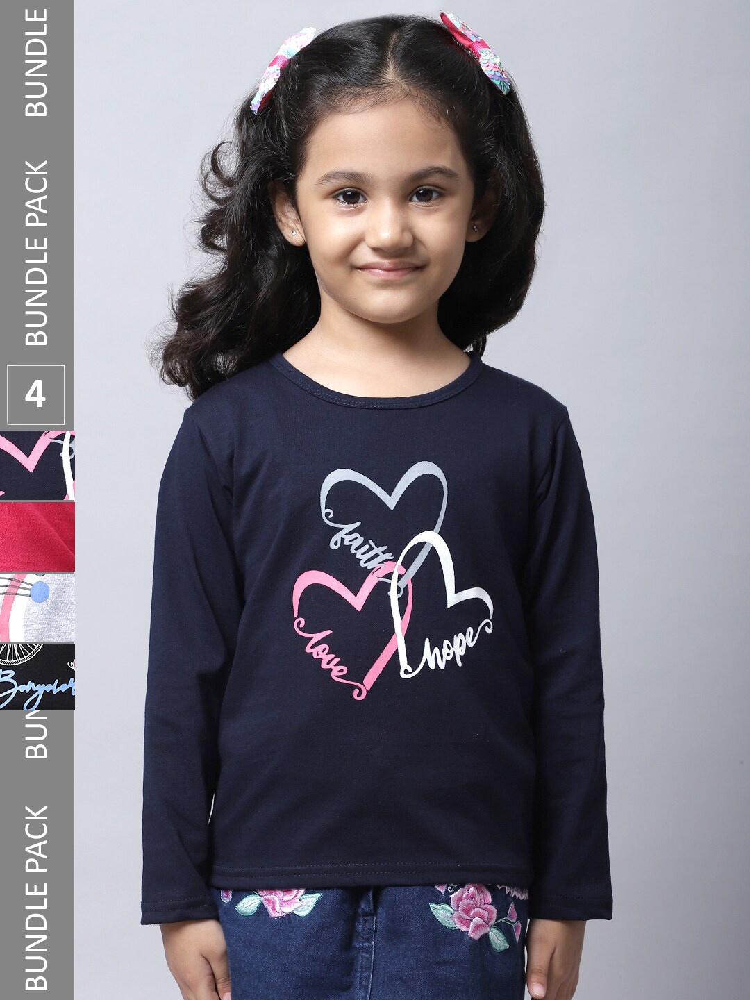

BAESD Girls Pack 4 Printed Cotton T-shirt, Navy blue
