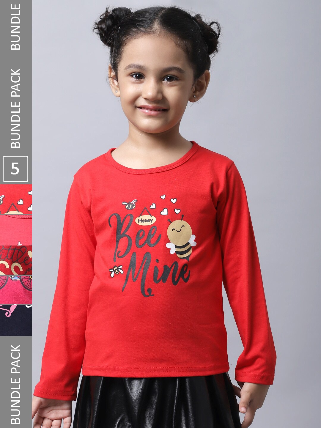 

BAESD Girls Pack of 5 Graphic Printed Cotton T-shirts, Red