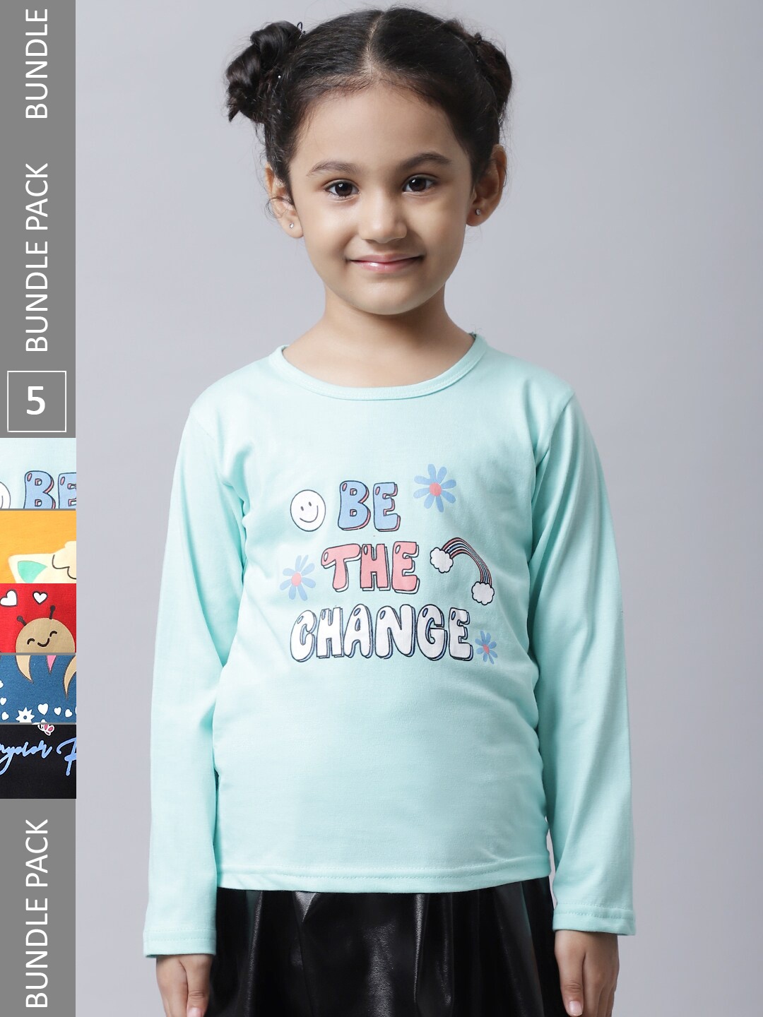 

BAESD Girls Pack of 5 Graphic Printed Cotton T-shirts, Blue