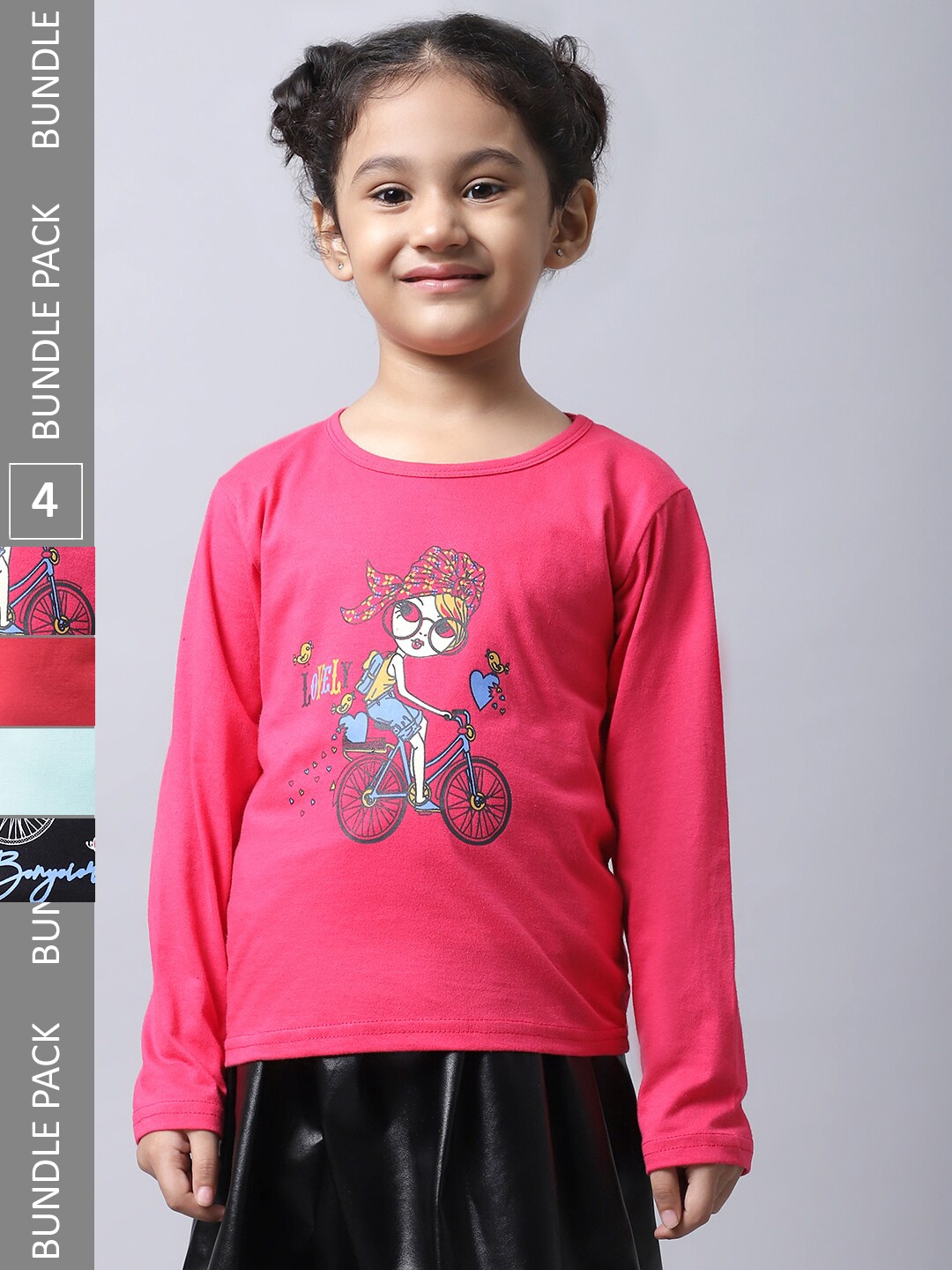 

BAESD Girls Pack of 4 Printed Cotton T-shirts, Pink