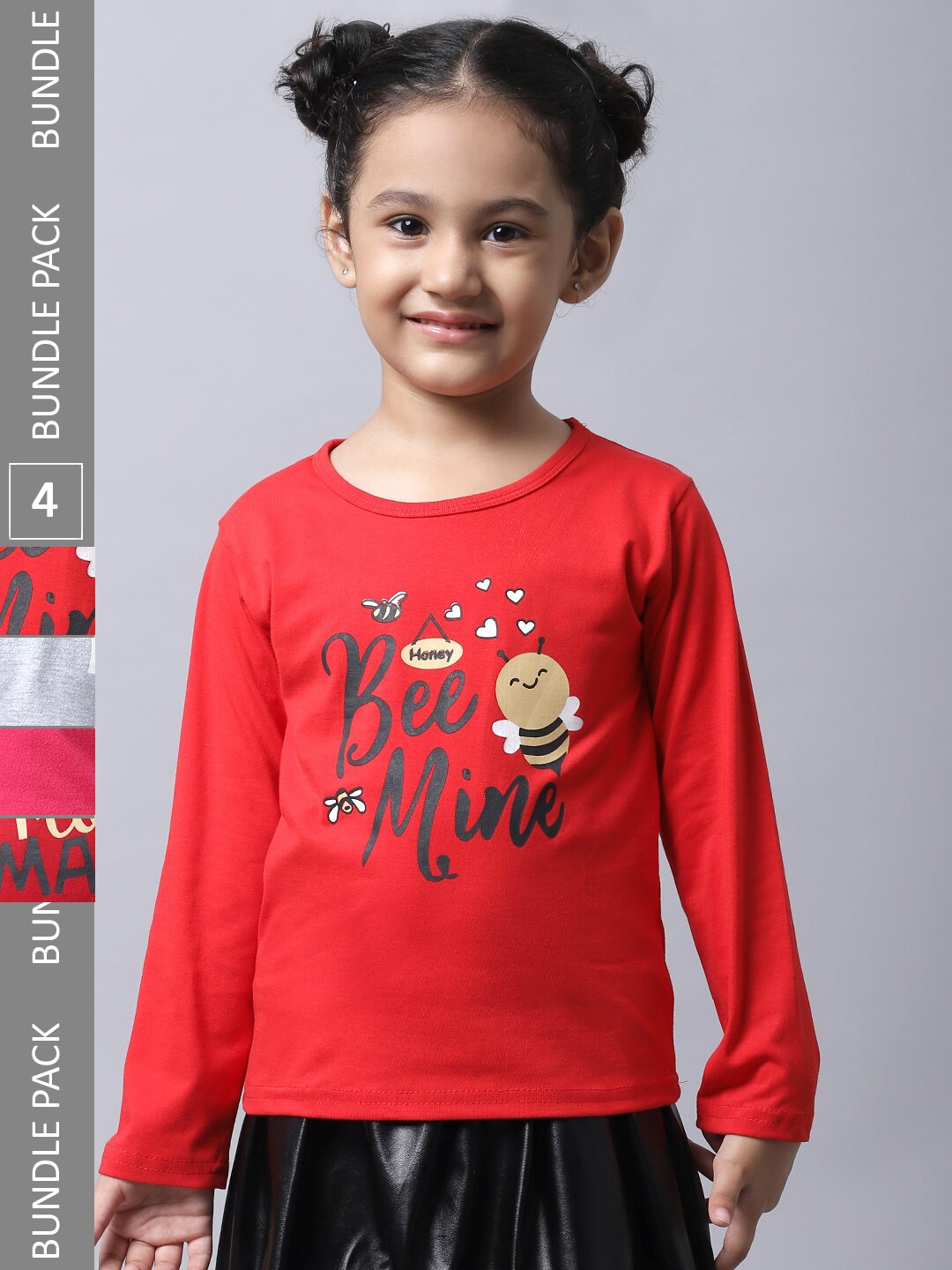 

BAESD Girls Pack of 4 Typography Printed Cotton T-shirts, Red