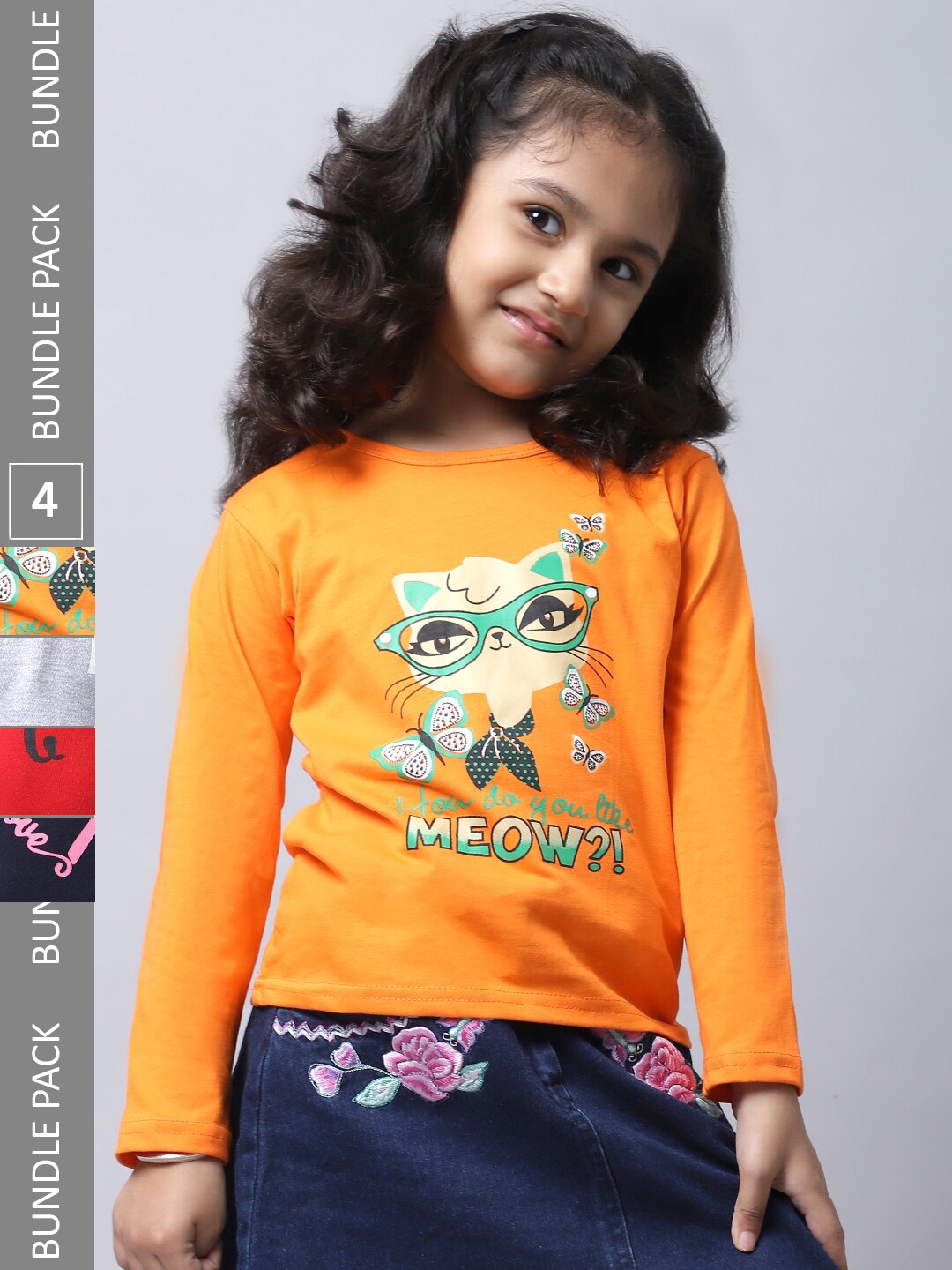 

BAESD Girls Pack of 4 Graphic Printed Long Sleeve T-shirt, Yellow