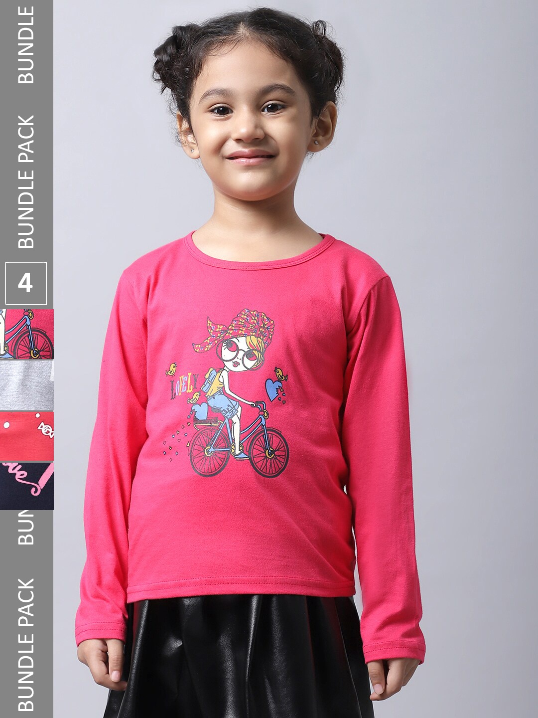 

BAESD Girls Multicoloured 4 Extended Sleeves Applique T-shirt, Multi