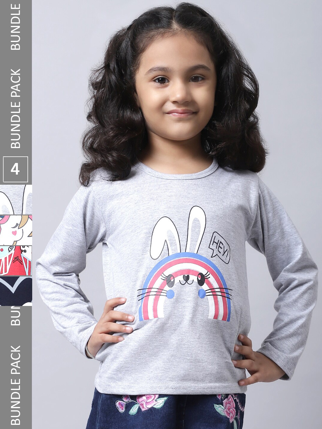 

BAESD Girls Pack of 4 Graphic Printed Cotton T-shirts, Grey