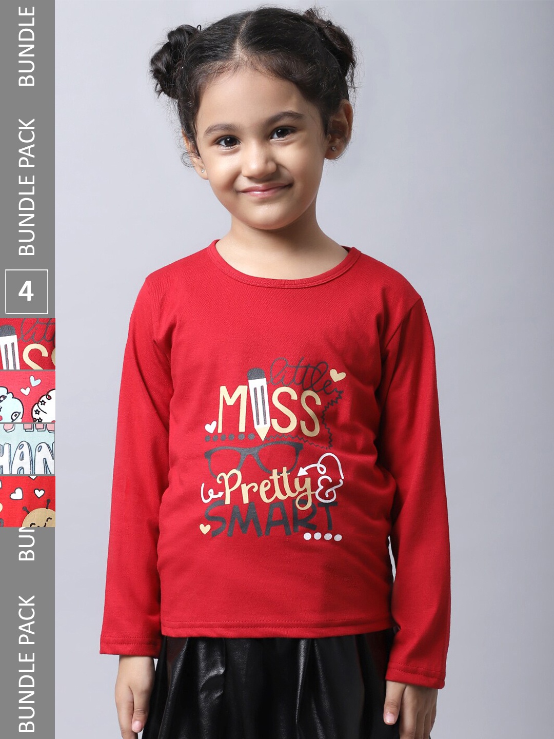 

BAESD Girls Pack of 4 Graphic Printed Cotton T-shirts, Red