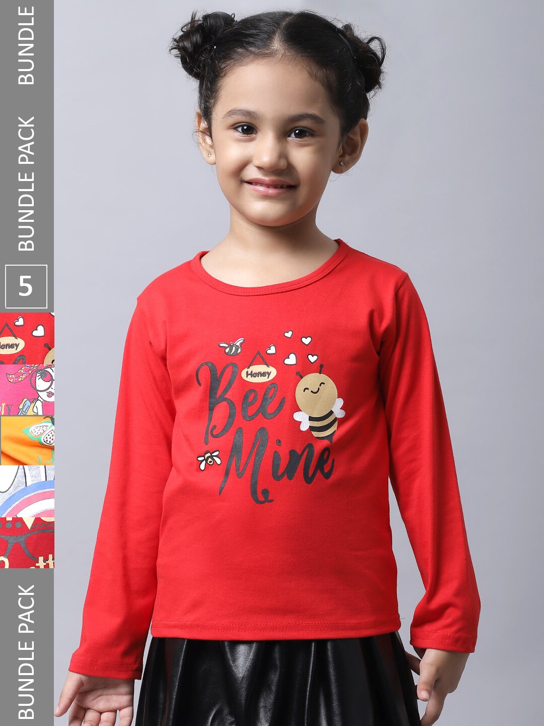 

BAESD Girls Pack of 5 Graphic Printed Cotton T-shirts, Multi