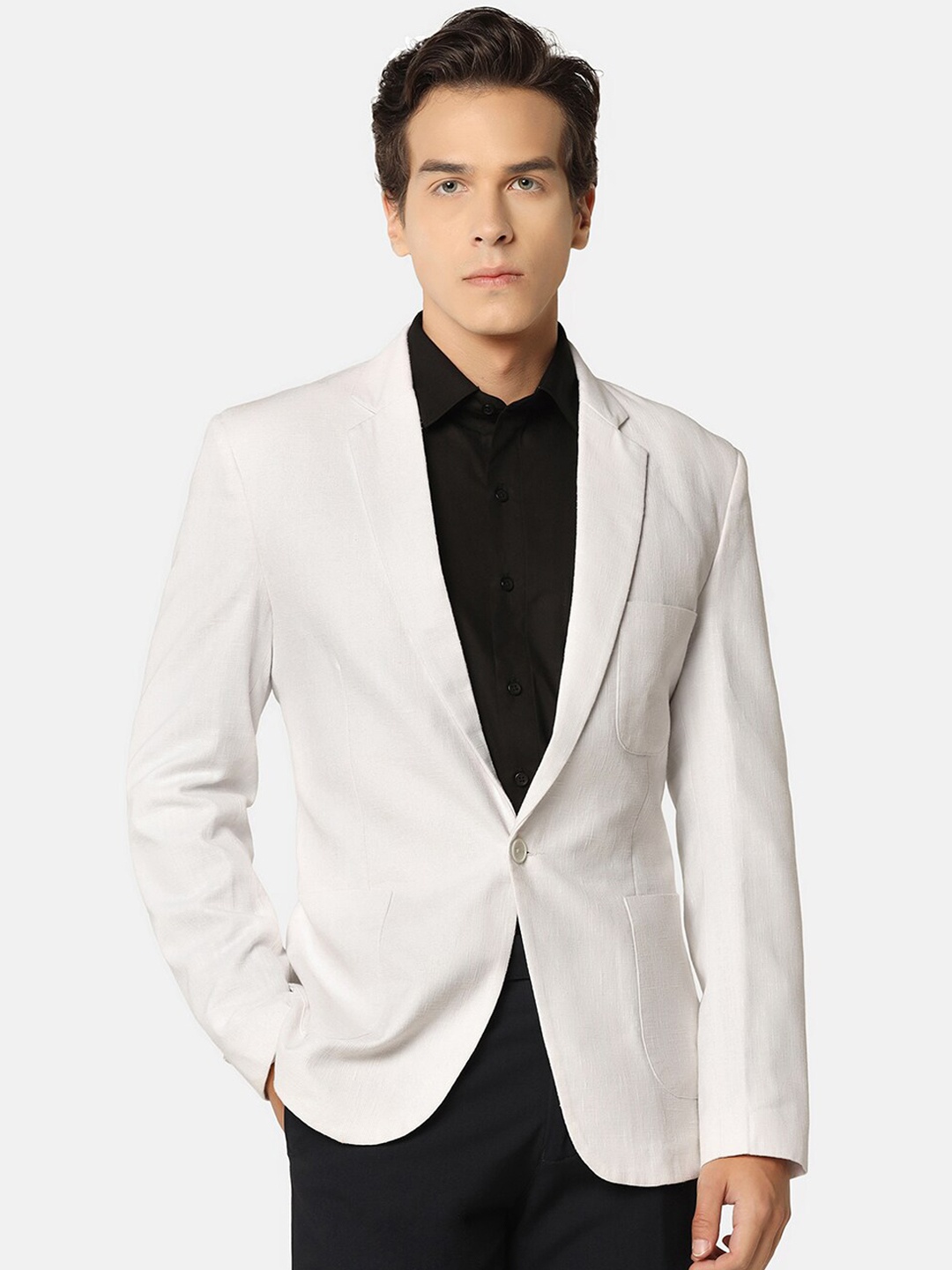 

TAHVO Self Design Single Breasted Blazer, White