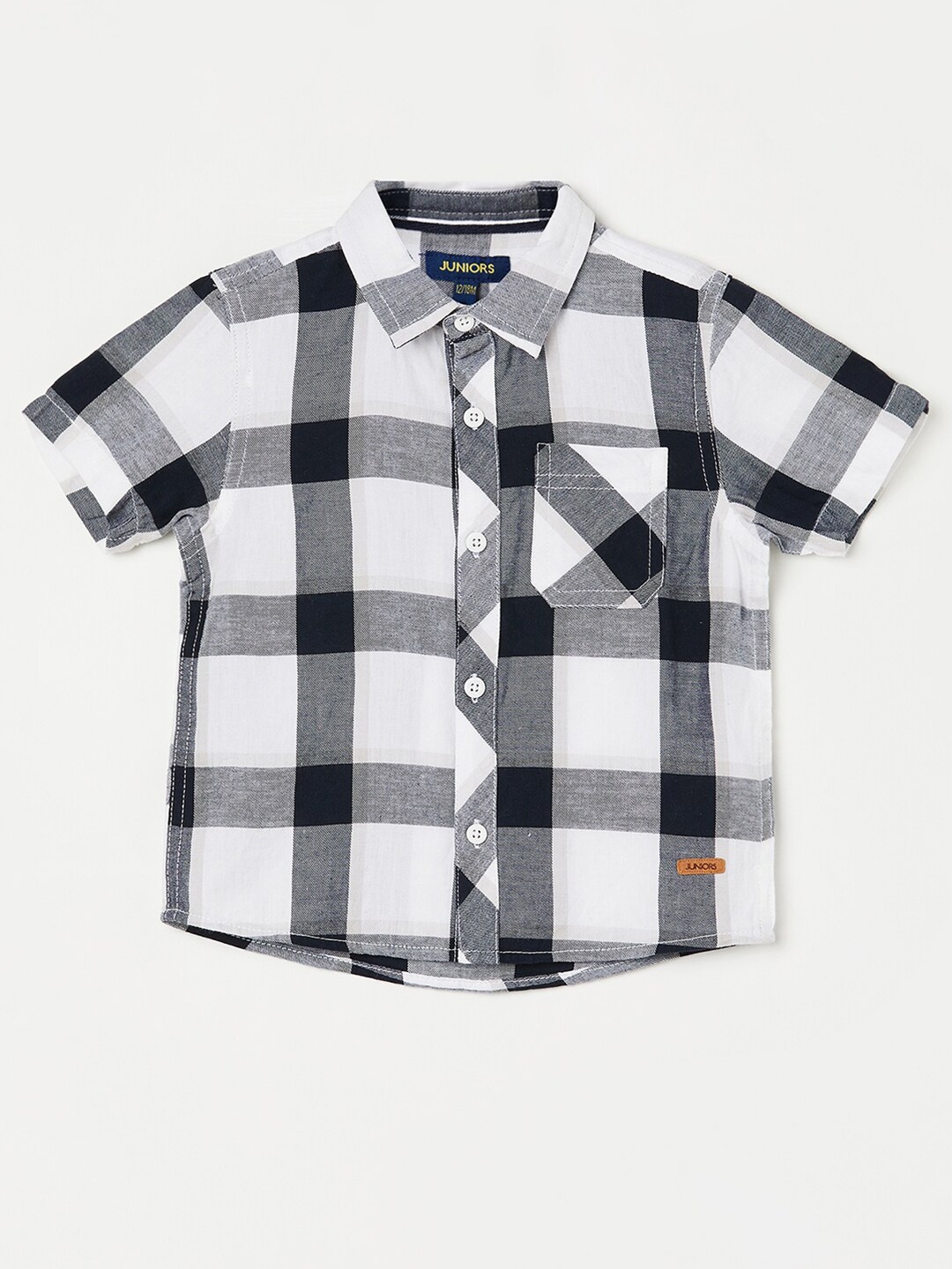

Juniors by Lifestyle Boys Gingham Checked Spread Collar Pure Cotton Casual Shirt, White