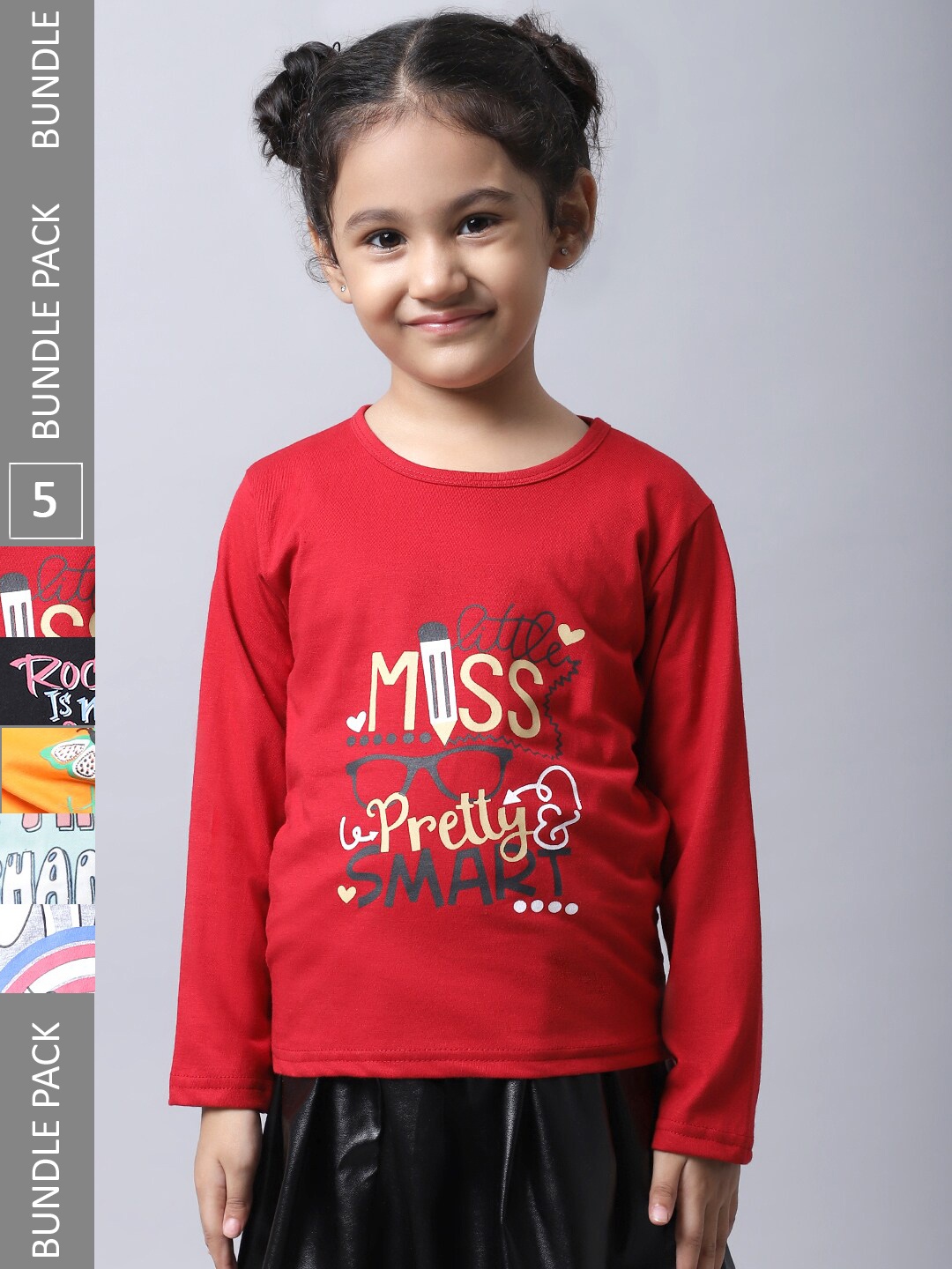 

BAESD Girls Pack Of 5 Printed Cotton T-shirts, Red