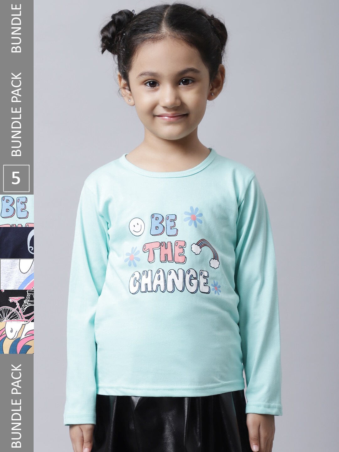 

BAESD Girl Pack Of 5 Graphic Printed Cotton T-shirt, Blue