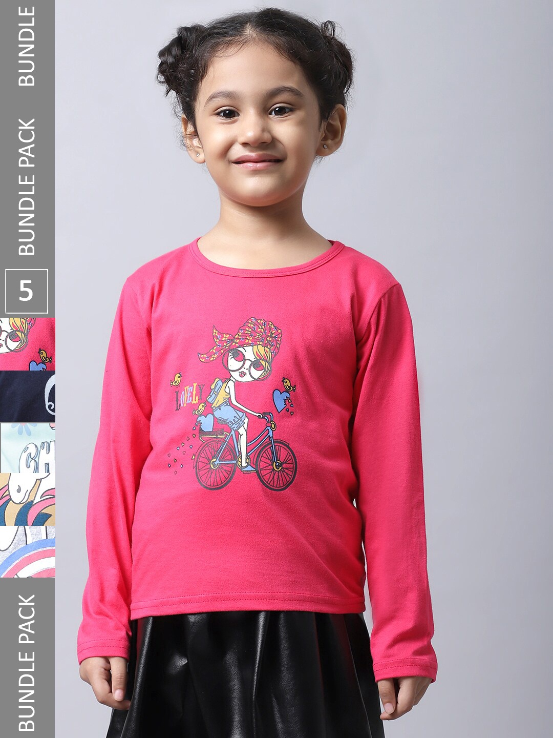 

BAESD Girls Pack of 5 Graphic Printed Cotton T-shirts, Pink