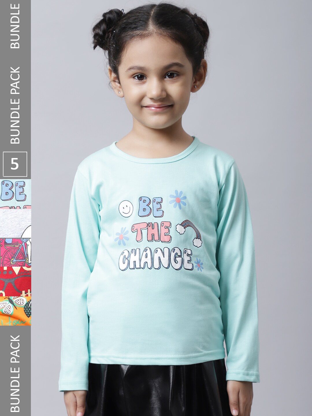 

BAESD Girls Pack Of 5 Printed Cotton T-shirts, Sea green
