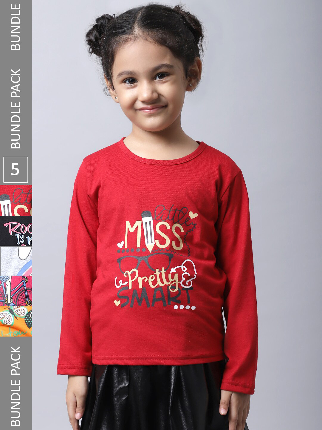 

BAESD Girls Pack of 5 Typography Printed Cotton T-shirts, Red