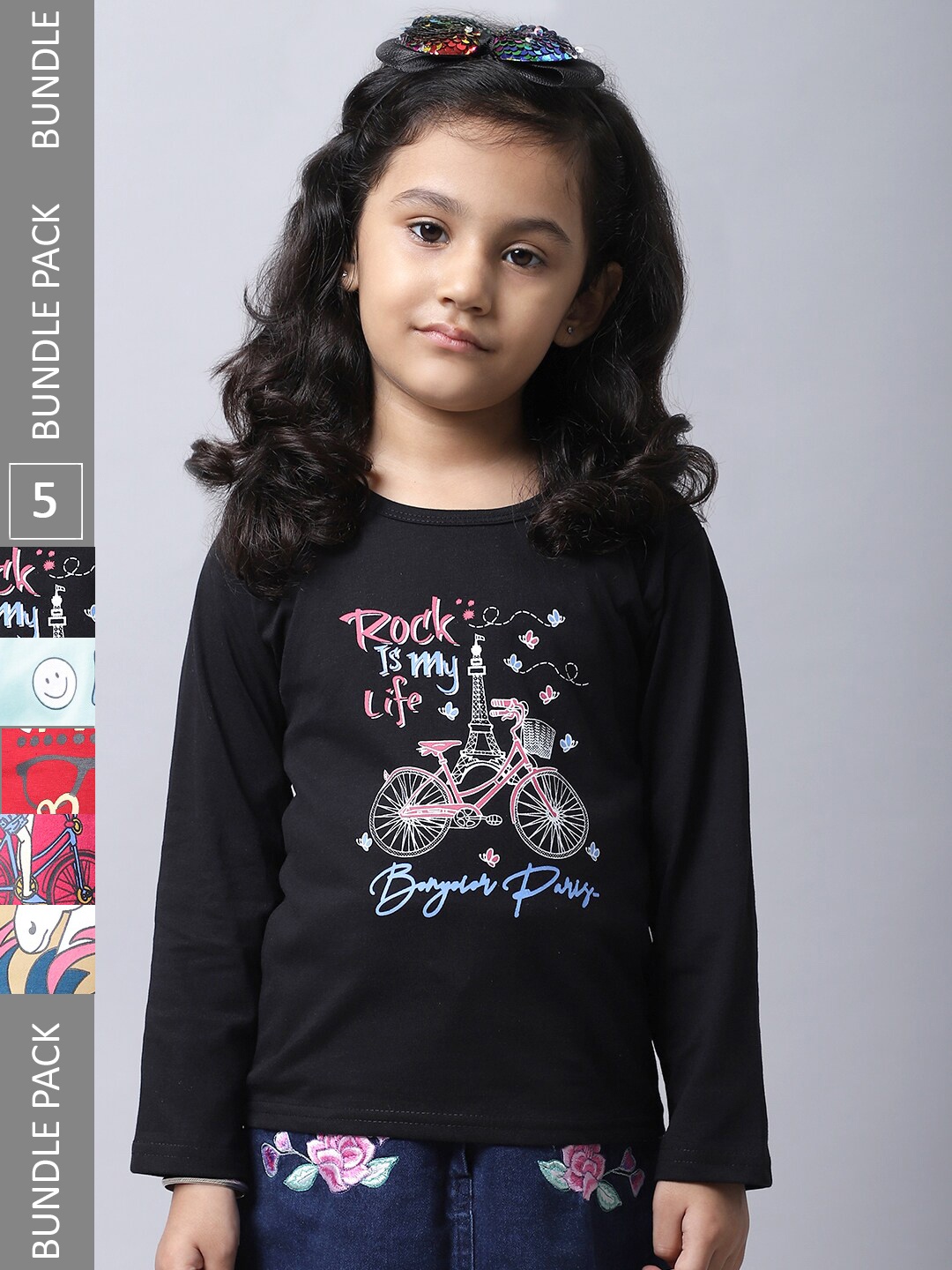 

BAESD Girls Pack of 4 Graphic Printed Cotton T-shirts, Black