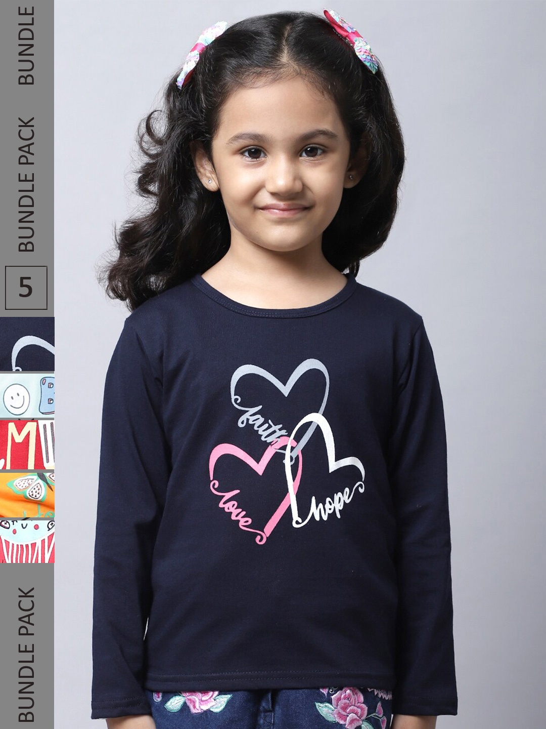 

BAESD Girls Pack of 4 Printed Cotton T-shirts, Navy blue
