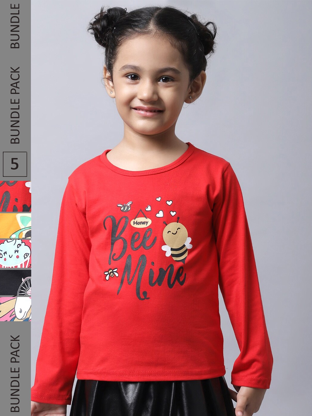 

BAESD Girls Pack Of 5 Printed Cotton T-shirts, Multi