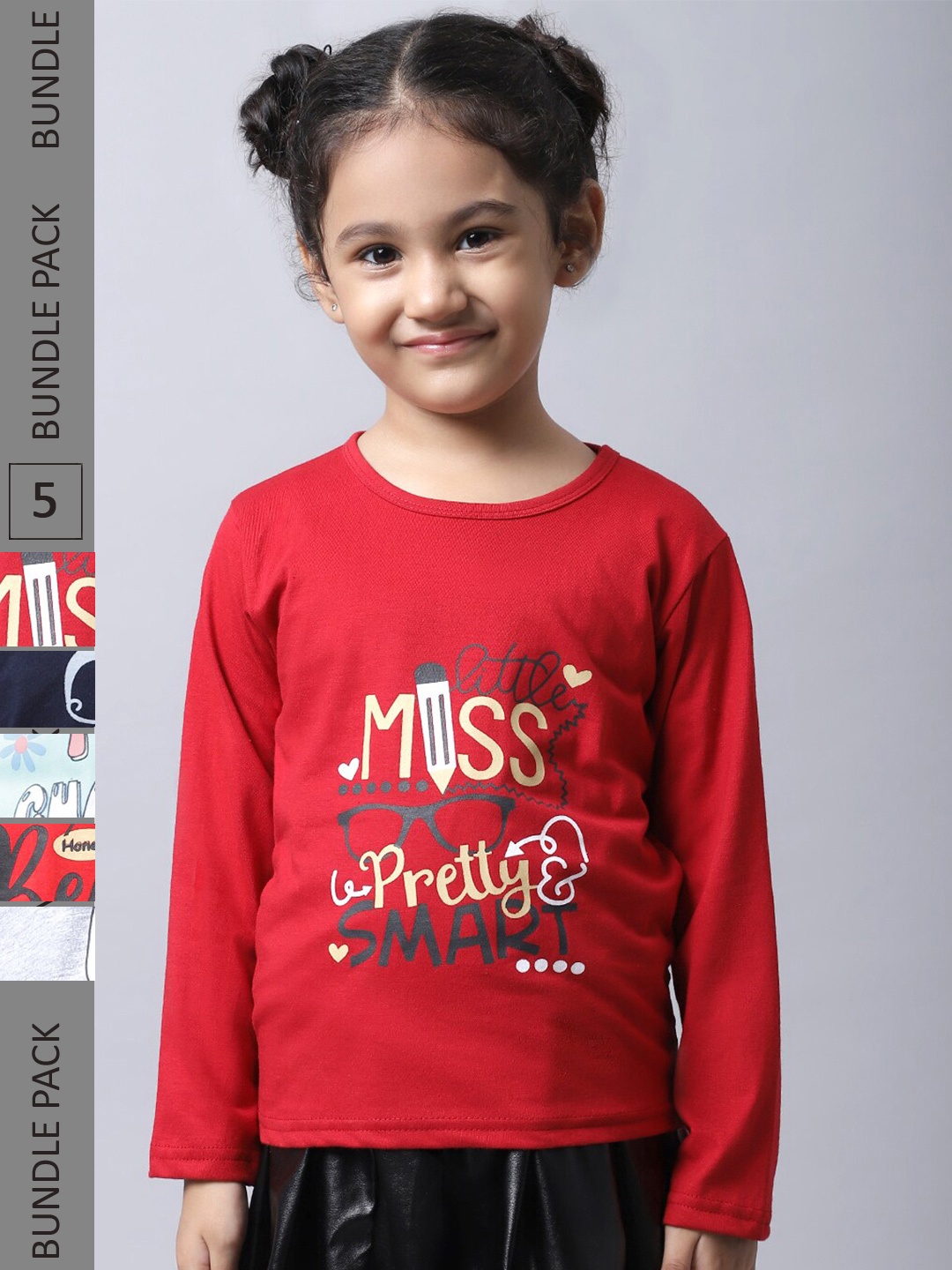

BAESD Girls Pack of 5 Printed Cotton T-shirts, Red