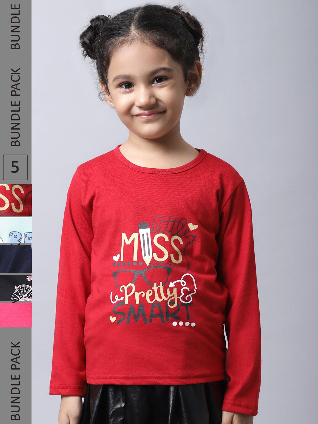 

BAESD Girls Pack of 5 Typography Printed Cotton T-shirt, Red