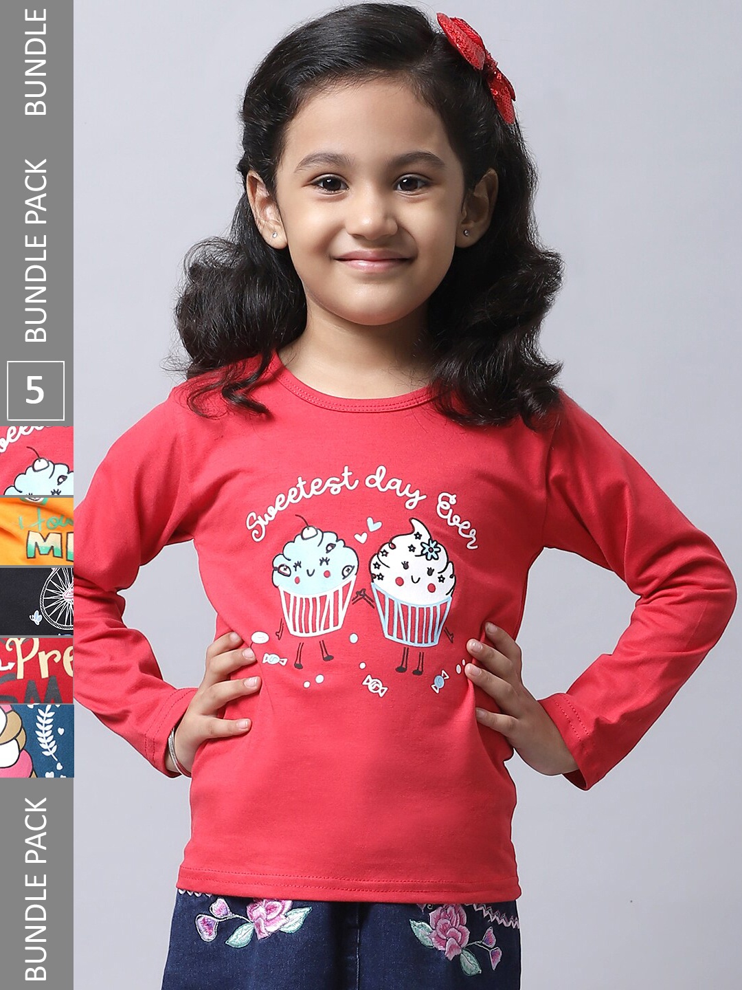 

BAESD Girl Pack Of 5 Graphic Printed Cotton T-shirt, Pink