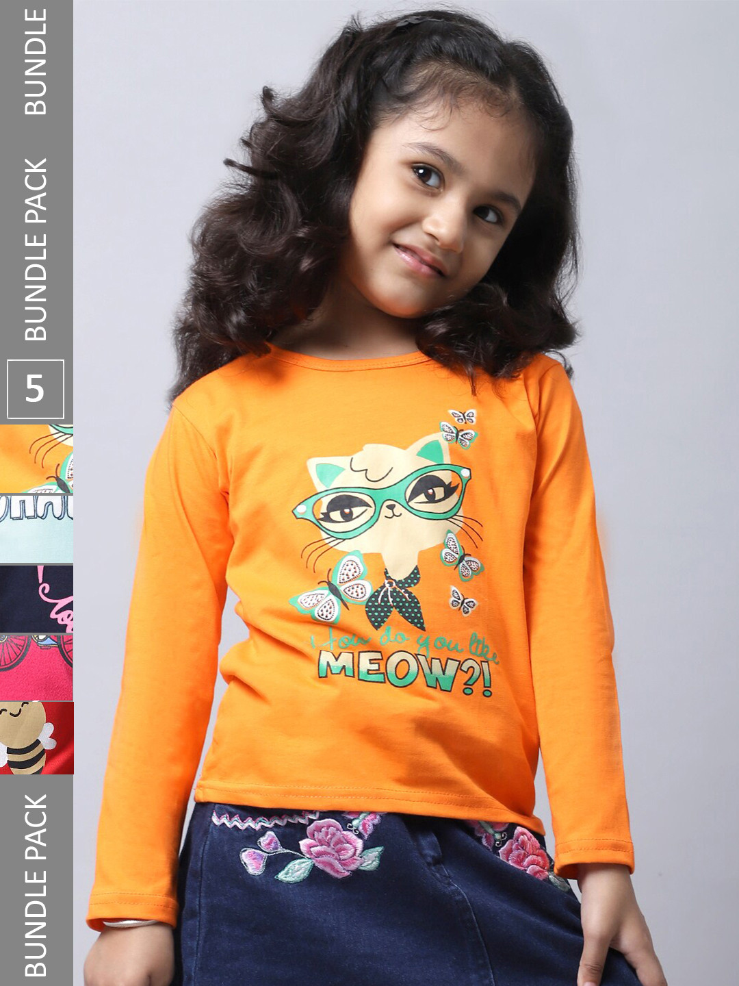 

BAESD Girls Pack of 5 Graphic Printed Cotton T-shirts, Yellow