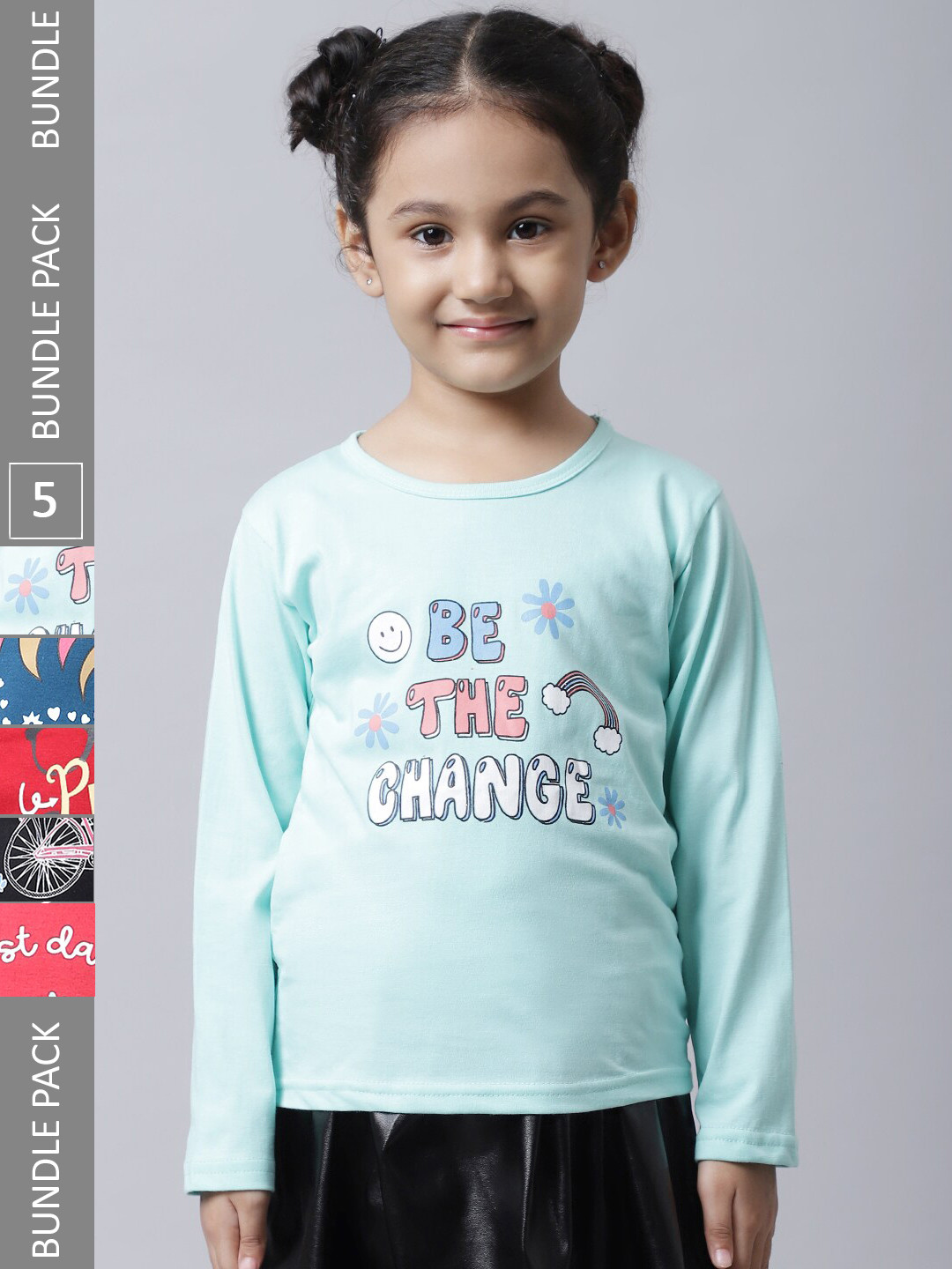 

BAESD Girls Pack Of 5 Graphic Printed Cotton T-shirt, Blue