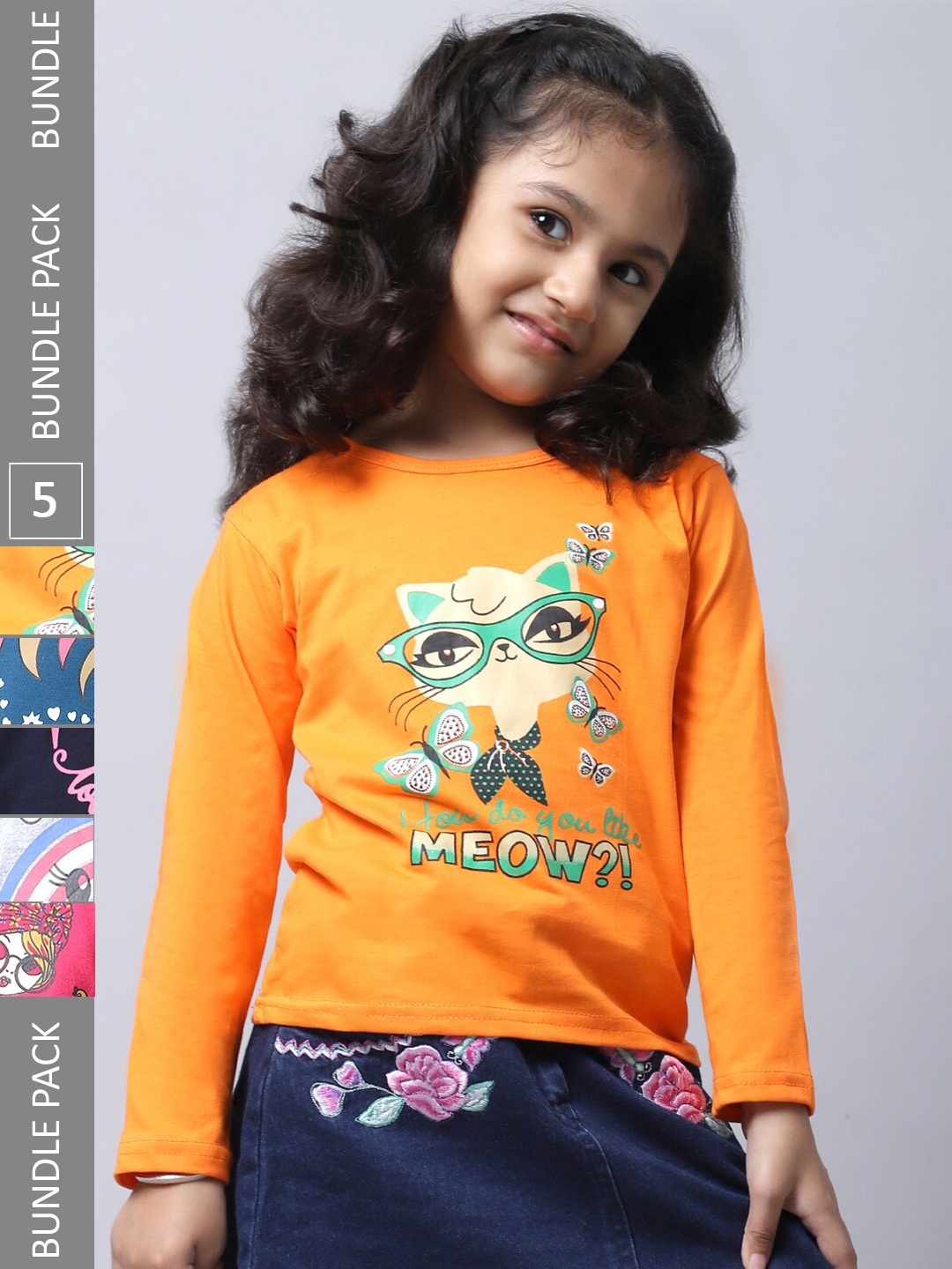 

BAESD Girls Pack of 5 Graphic Printed Cotton T-shirts, Yellow