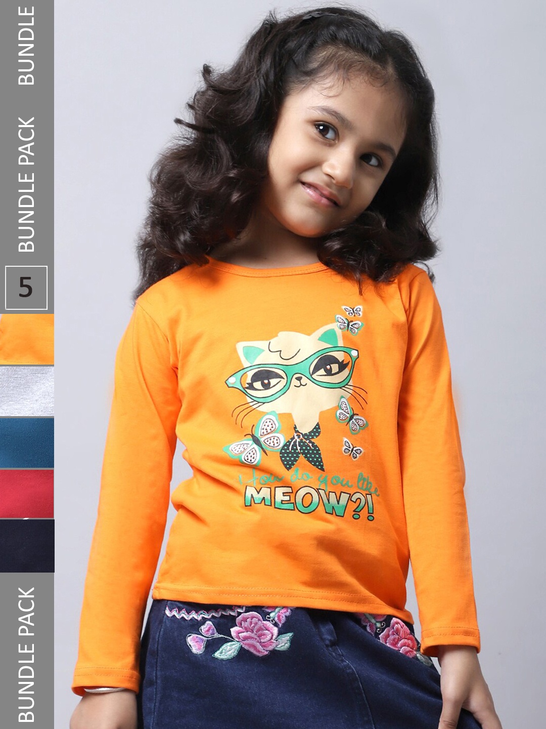

BAESD Girls Pack of 5 Graphic Printed Long Sleeve T-shirt, Yellow