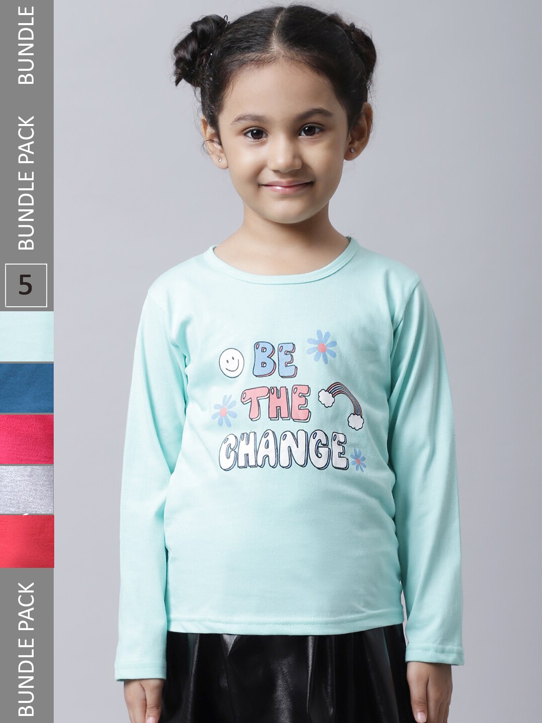 BAESD Girls Multicoloured Typography 5 Printed Applique T-shirt, Multi