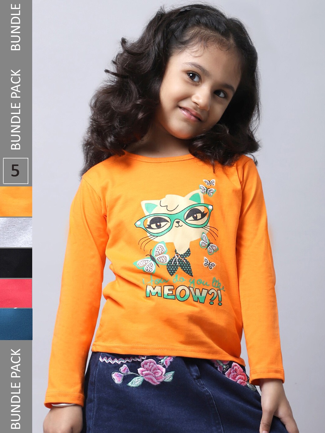 

BAESD Girls Pack Of 5 Printed Cotton T-shirt, Multi