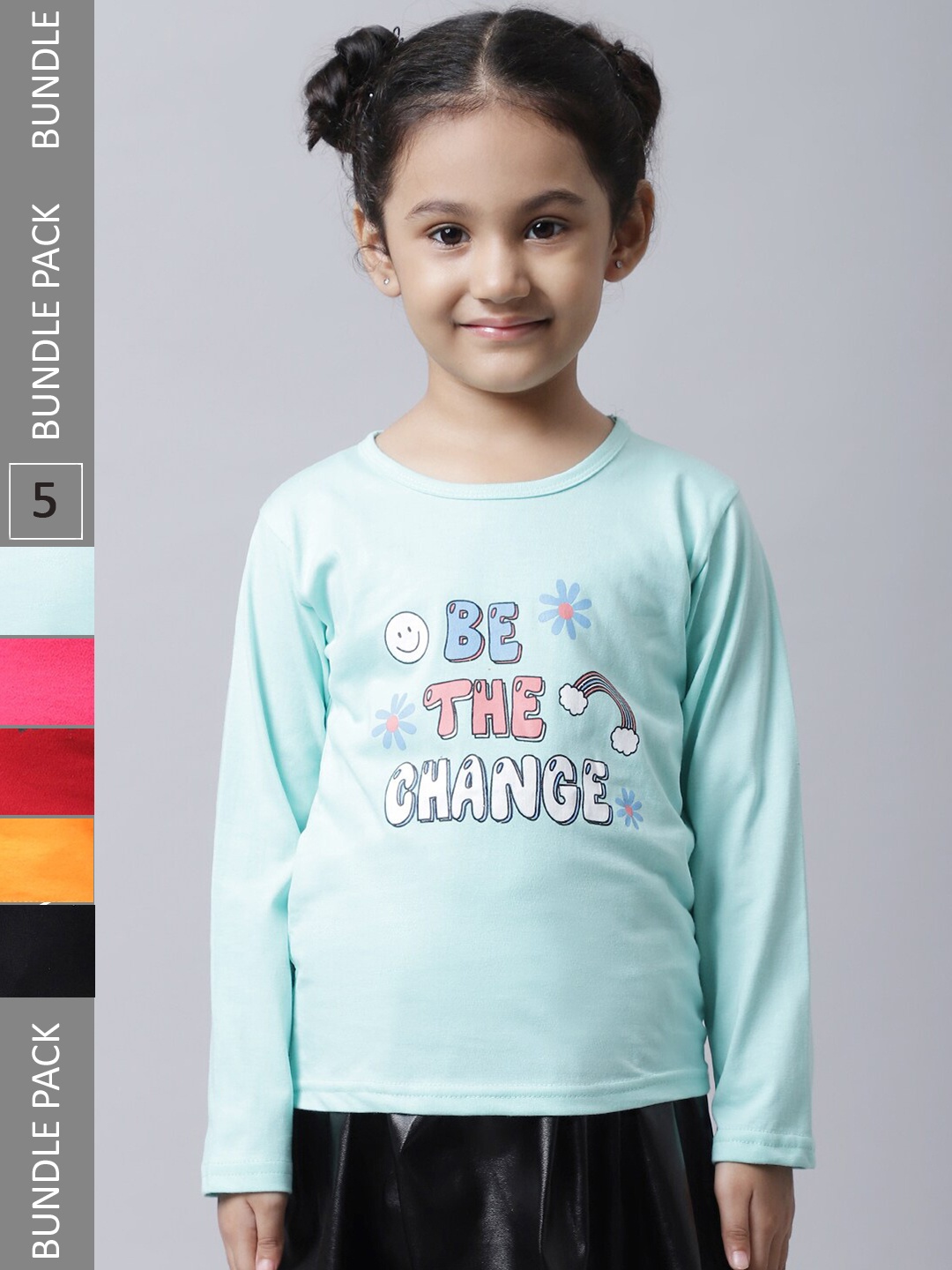 

BAESD Girls Multicoloured Typography 5 Printed Applique T-shirt, Multi