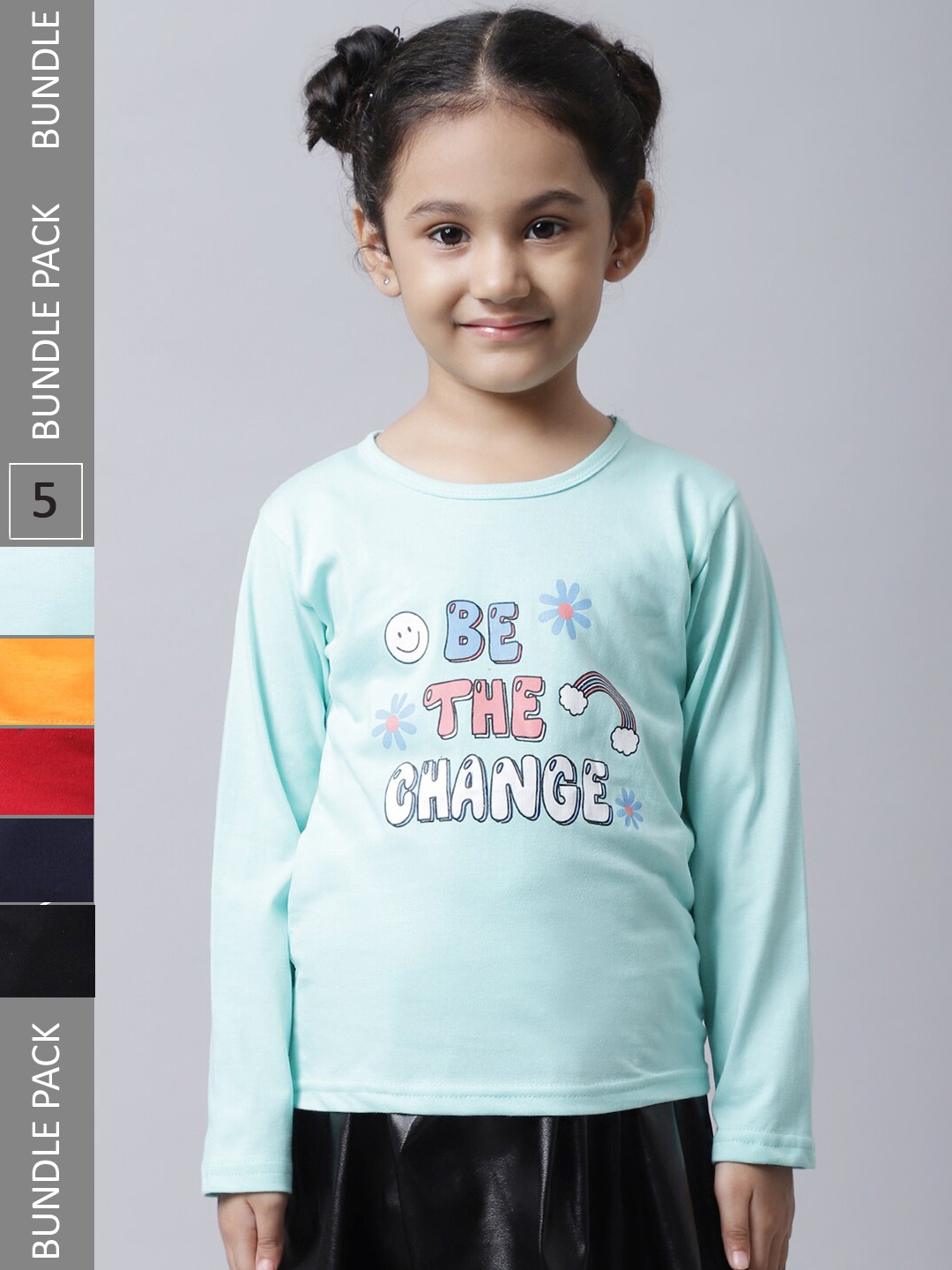 BAESD Girls Multicoloured Typography 5 Printed Applique T-shirt, Multi